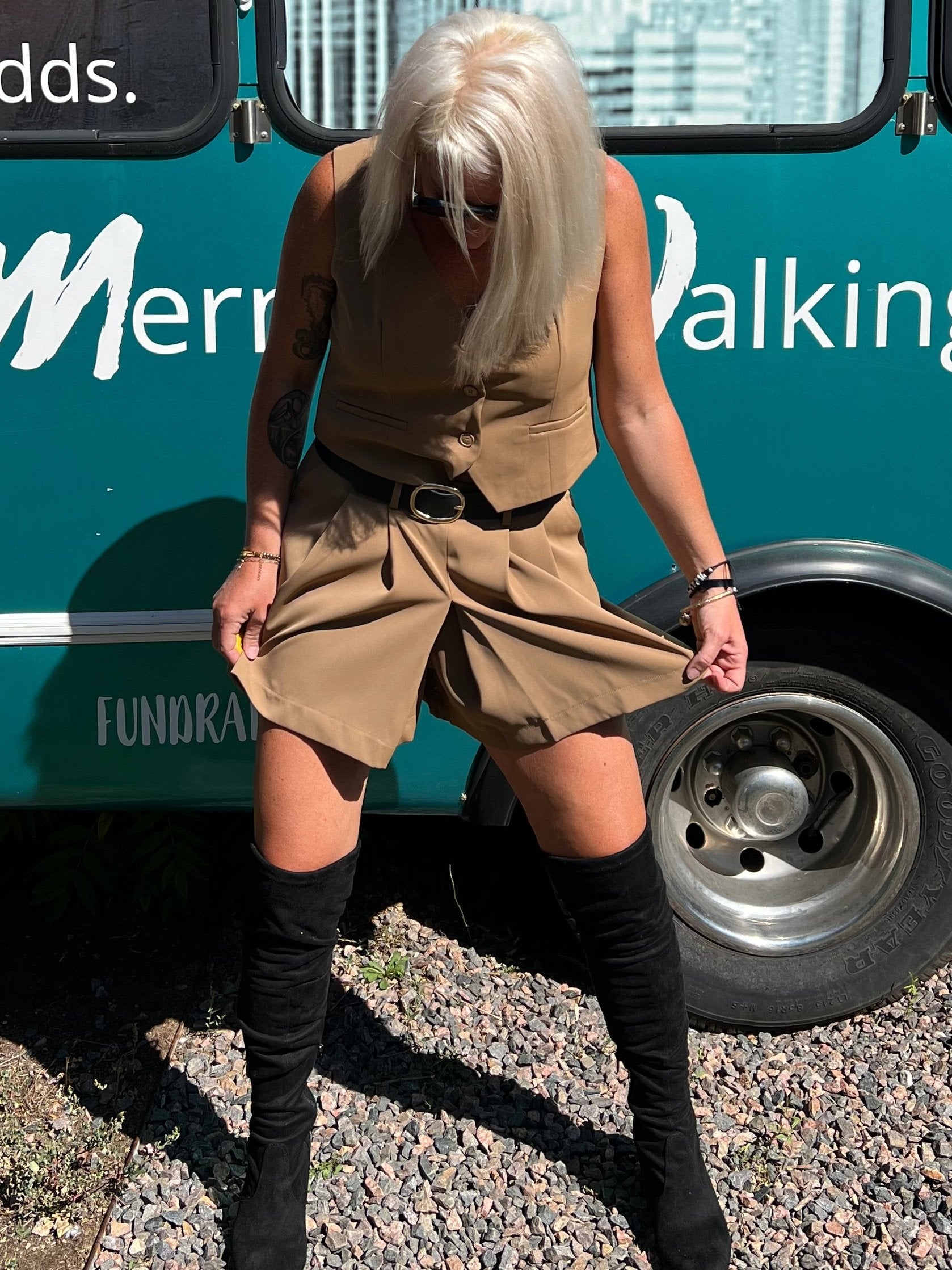 Shorts Skort & Belt in Camel