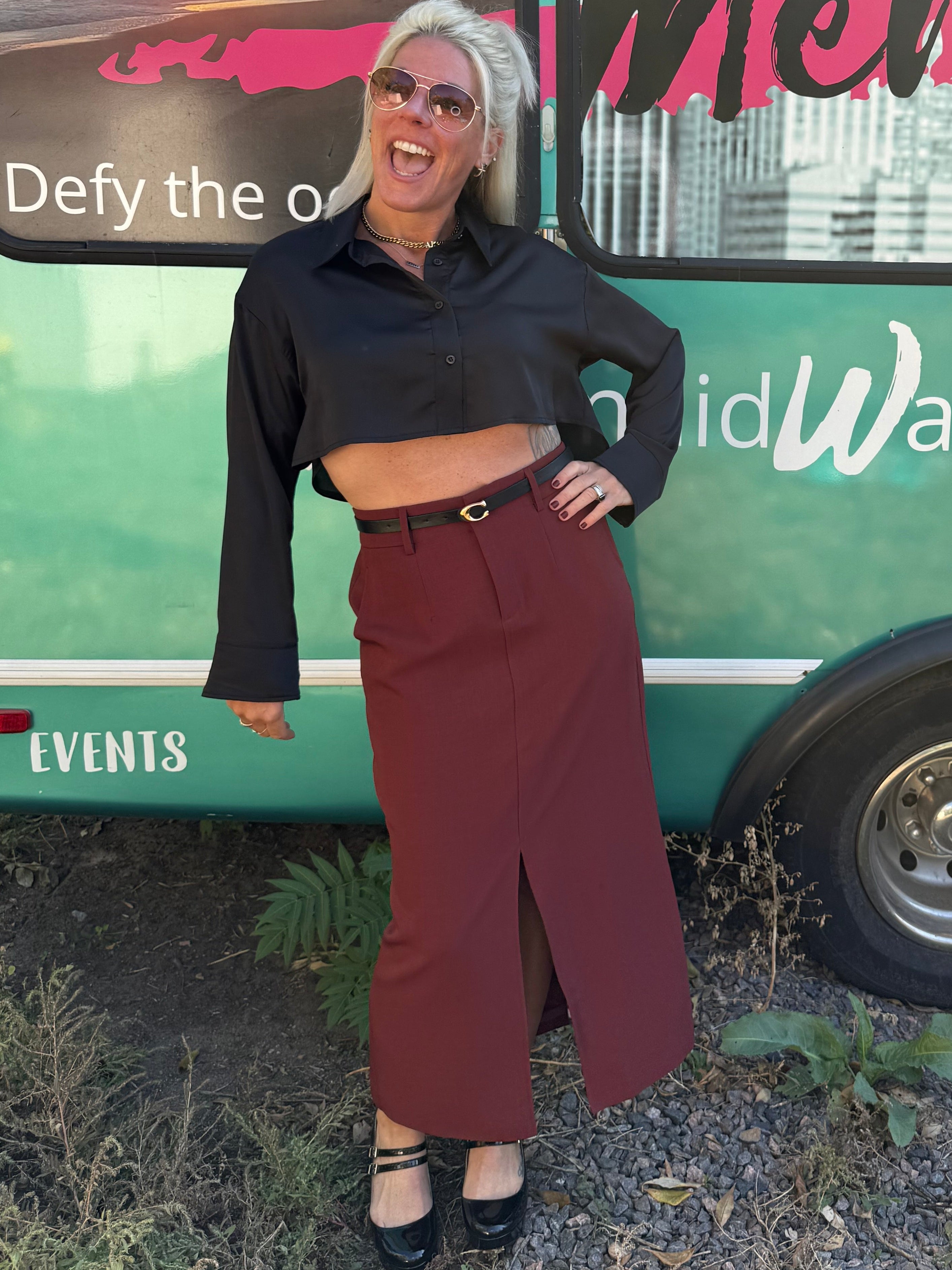Winslet Midi Skirt in Burgandy