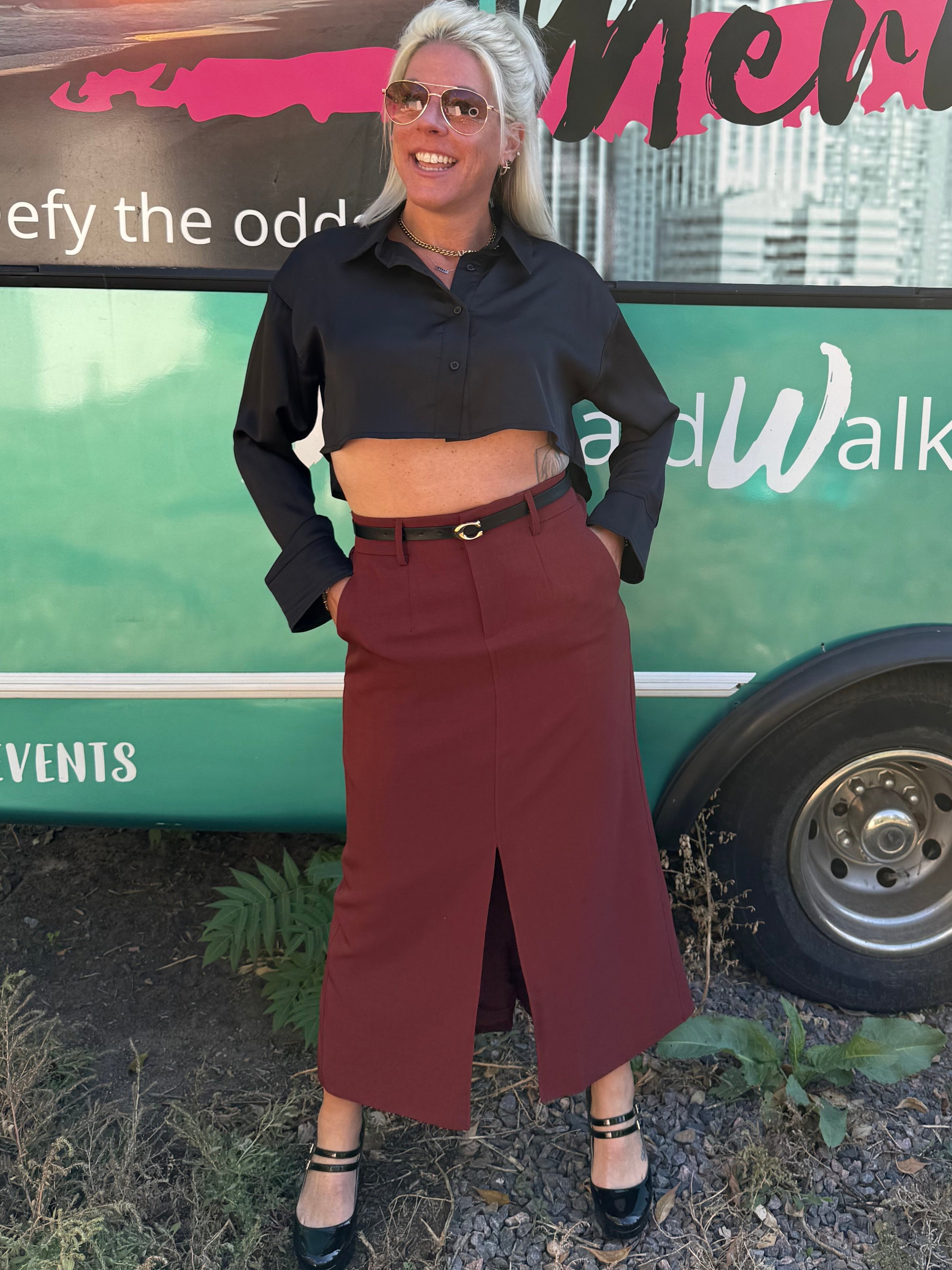 Winslet Midi Skirt in Burgandy