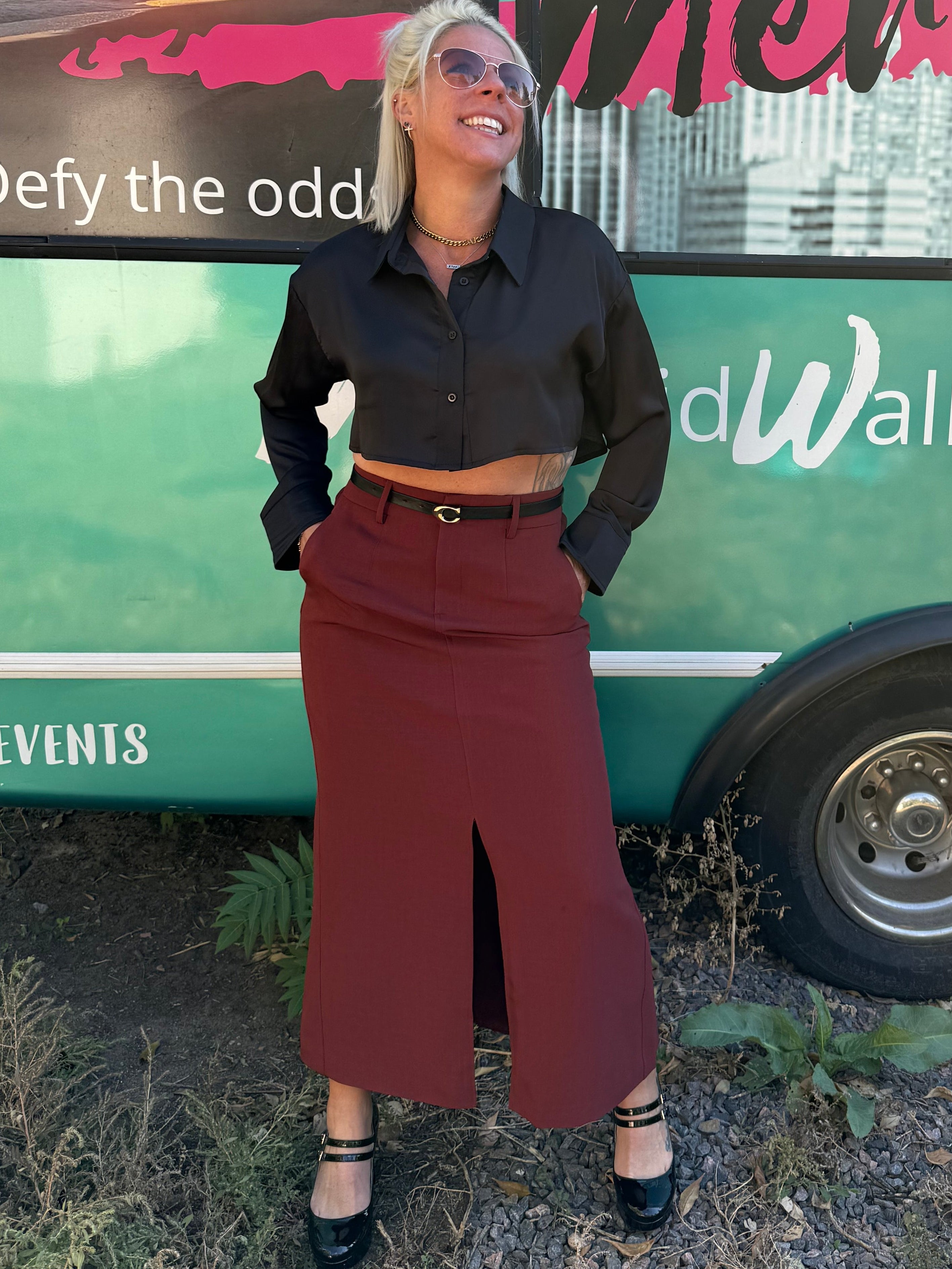 Winslet Midi Skirt in Burgandy