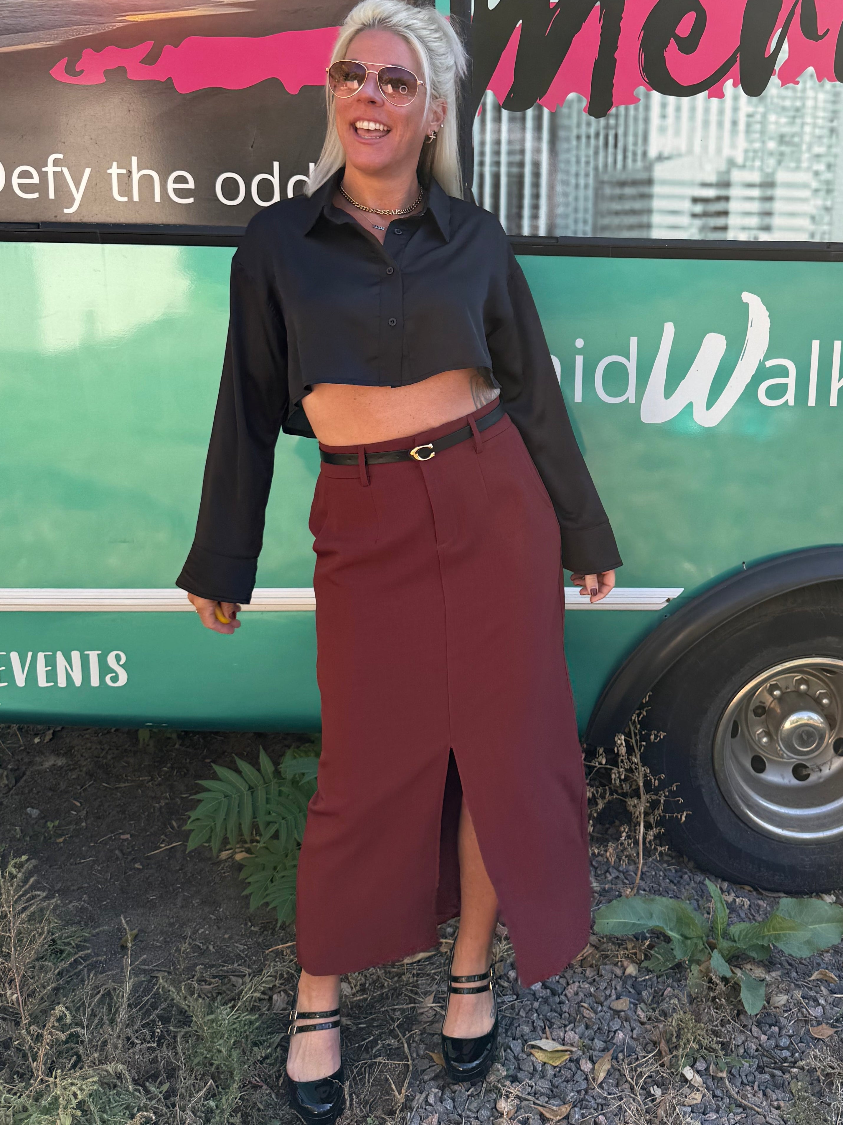 Winslet Midi Skirt in Burgandy