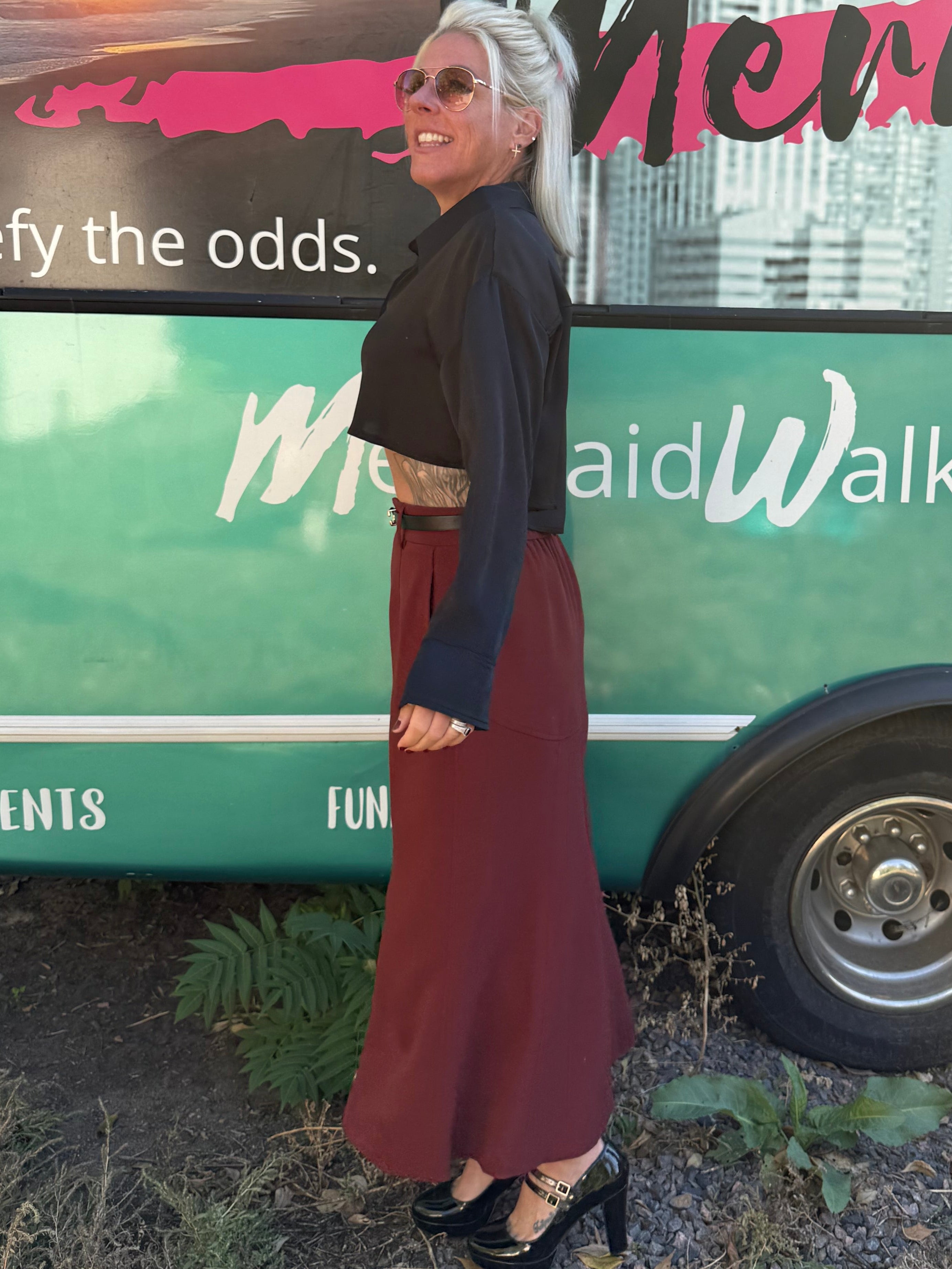 Winslet Midi Skirt in Burgandy