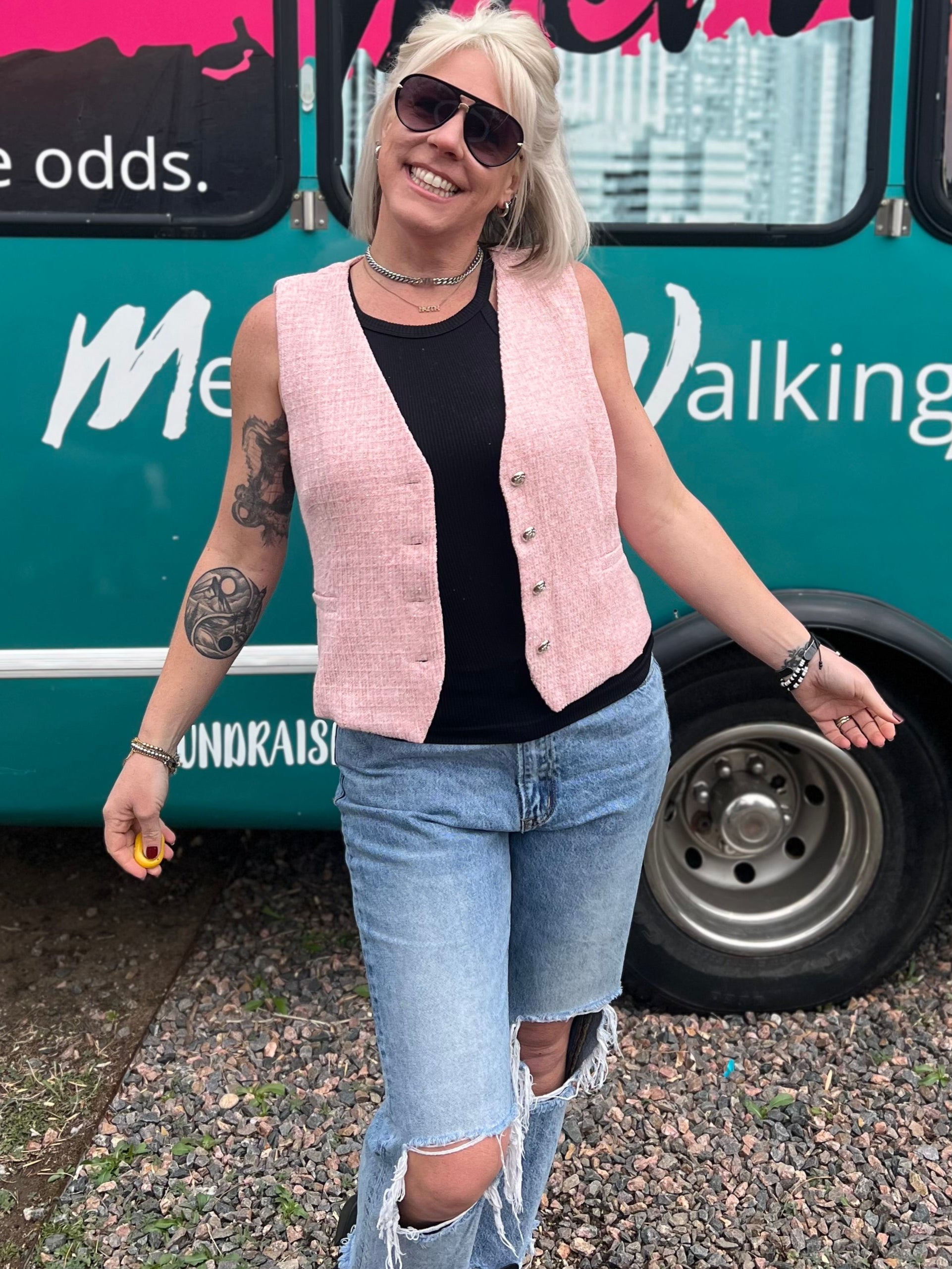 Pink Tweed Vest Top