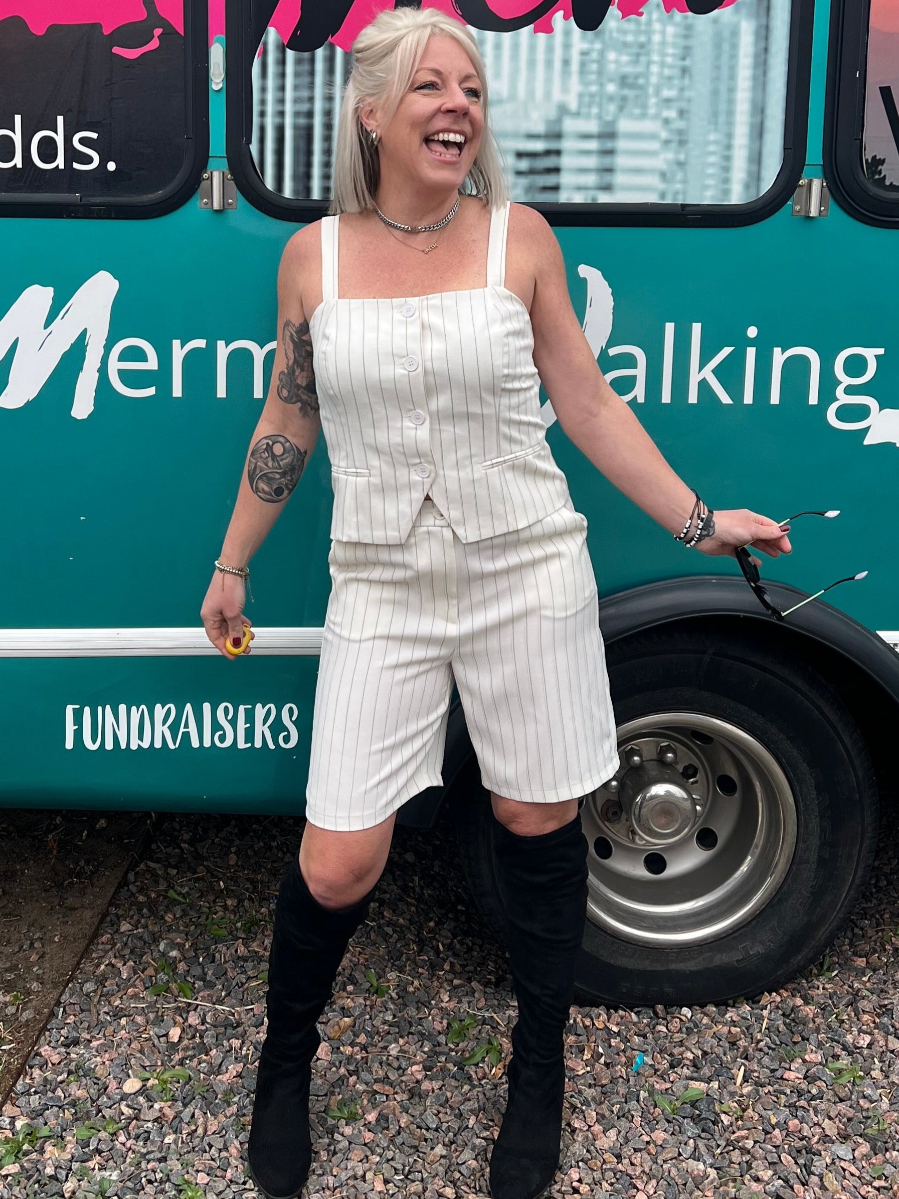 Pinstriped Vest Top in Ivory