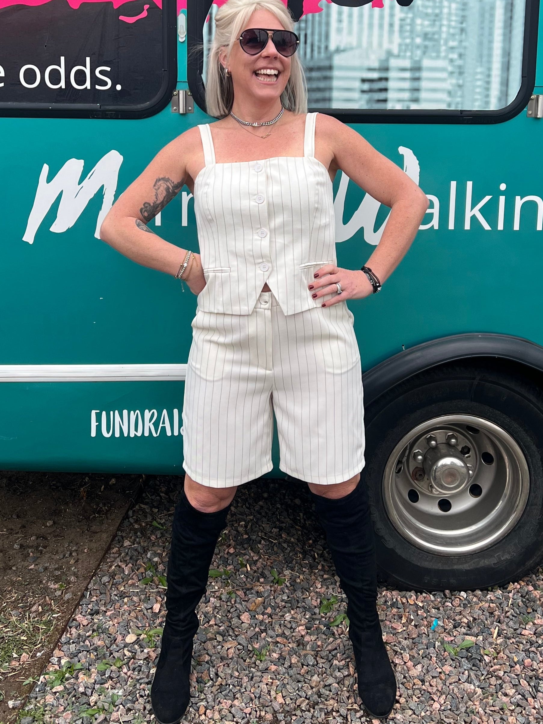Pinstriped Bermuda Shorts in Ivory