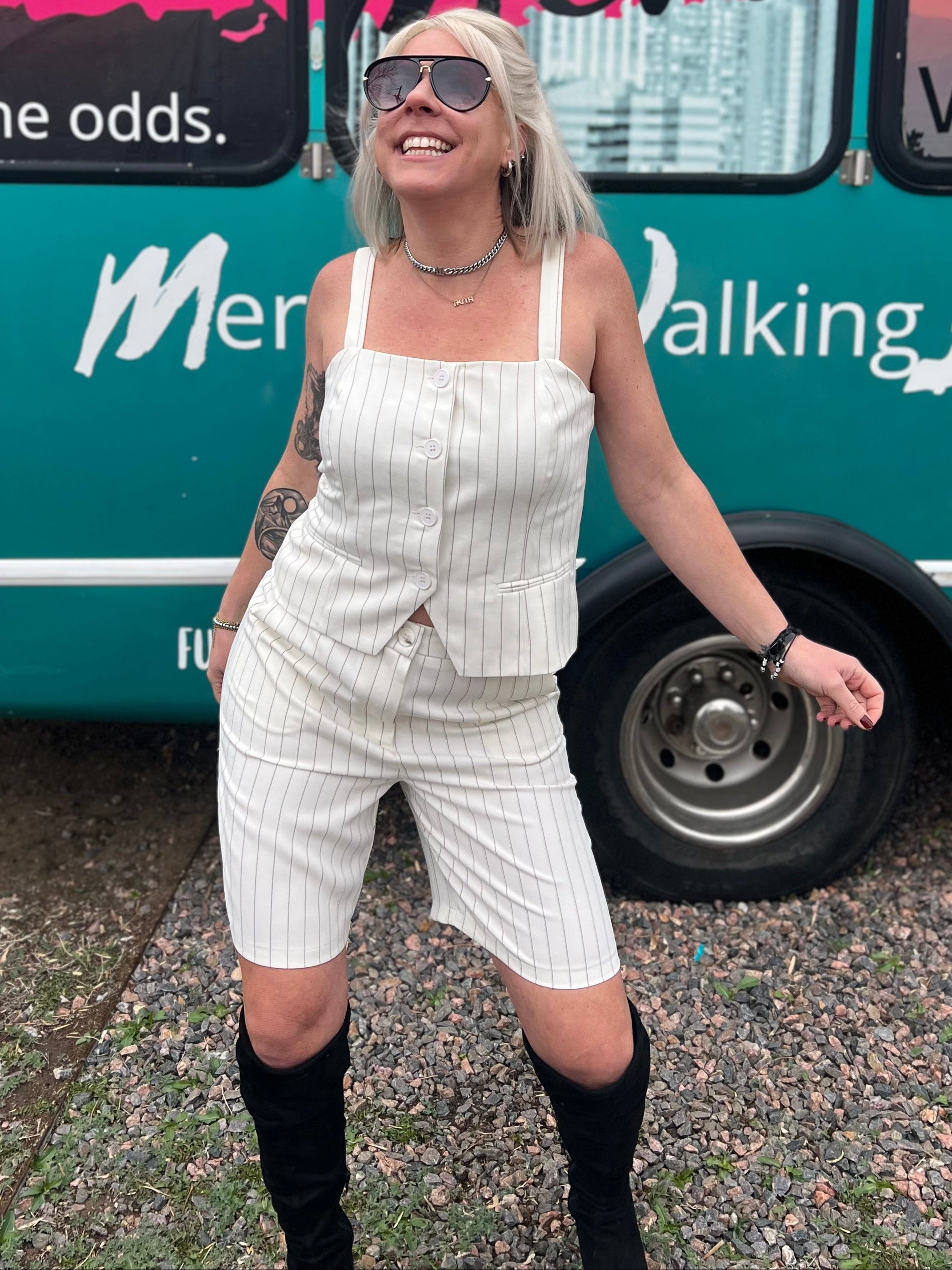 Pinstriped Vest Top in Ivory