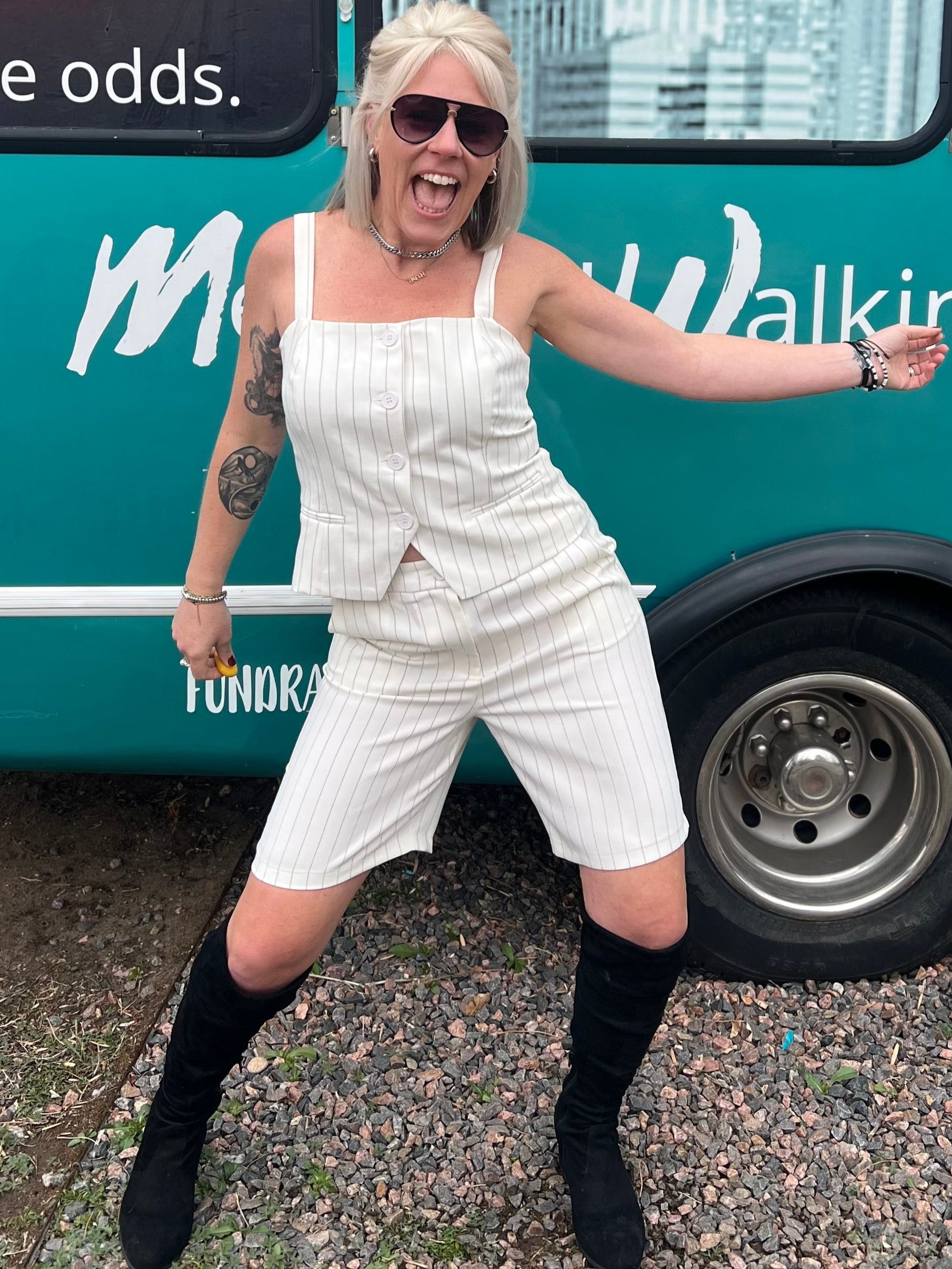 Pinstriped Bermuda Shorts in Ivory