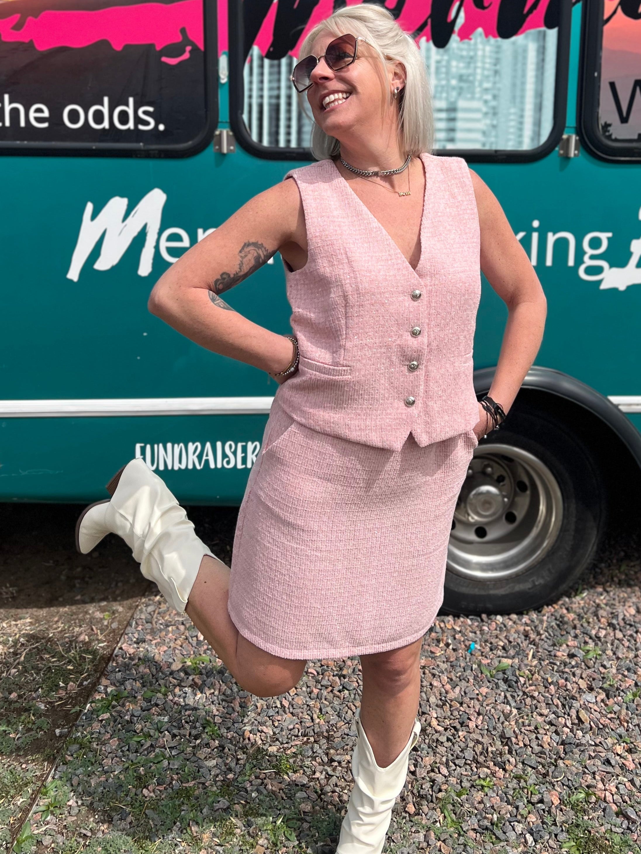 Pink Tweed Vest Top