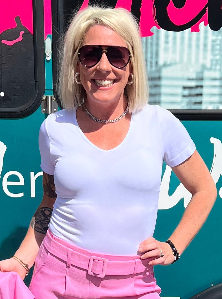 Seamless V Neck T-Shirt in White