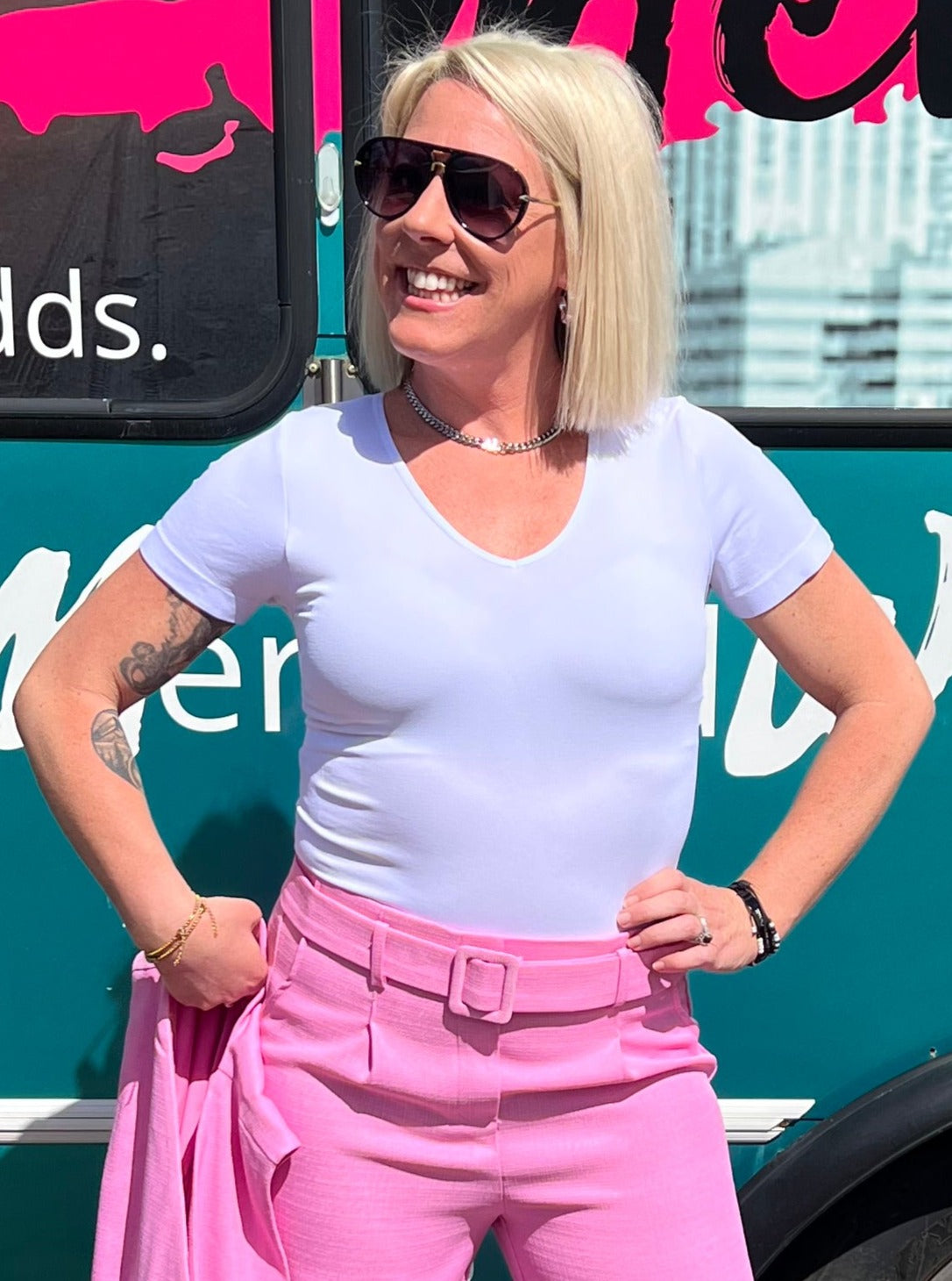 Seamless V Neck T-Shirt in White