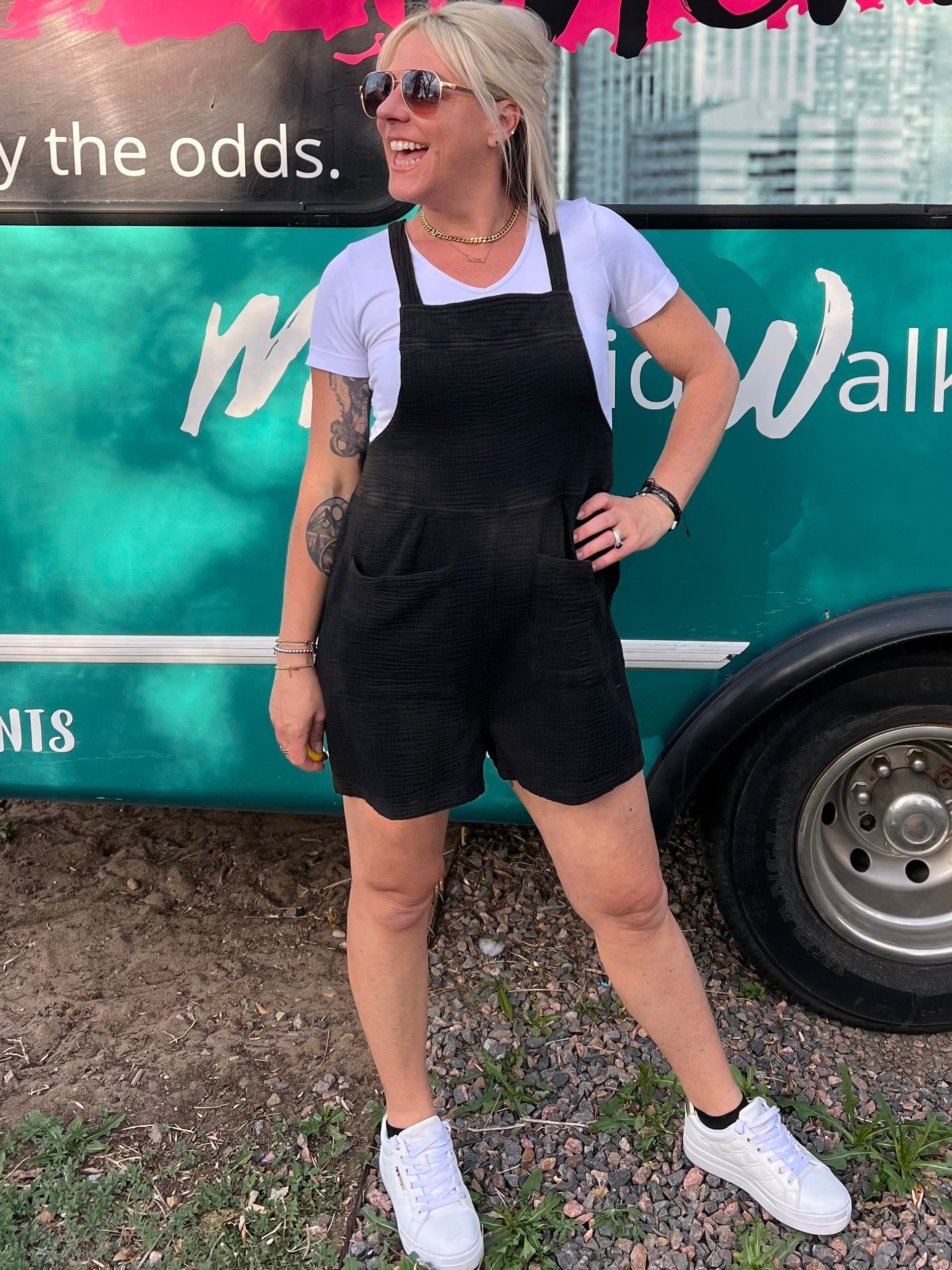 Shorts Overall Romper in Black
