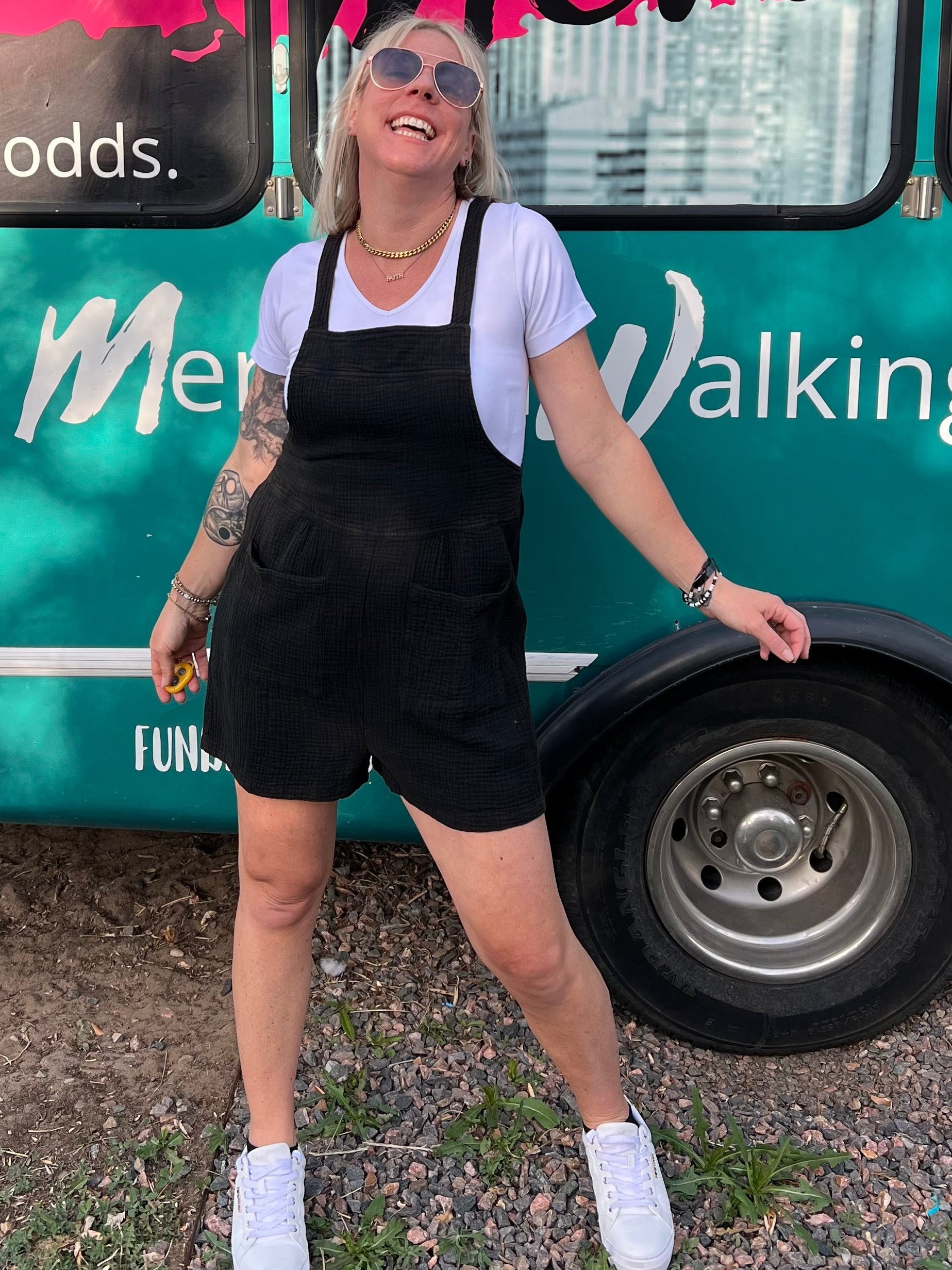 Shorts Overall Romper in Black