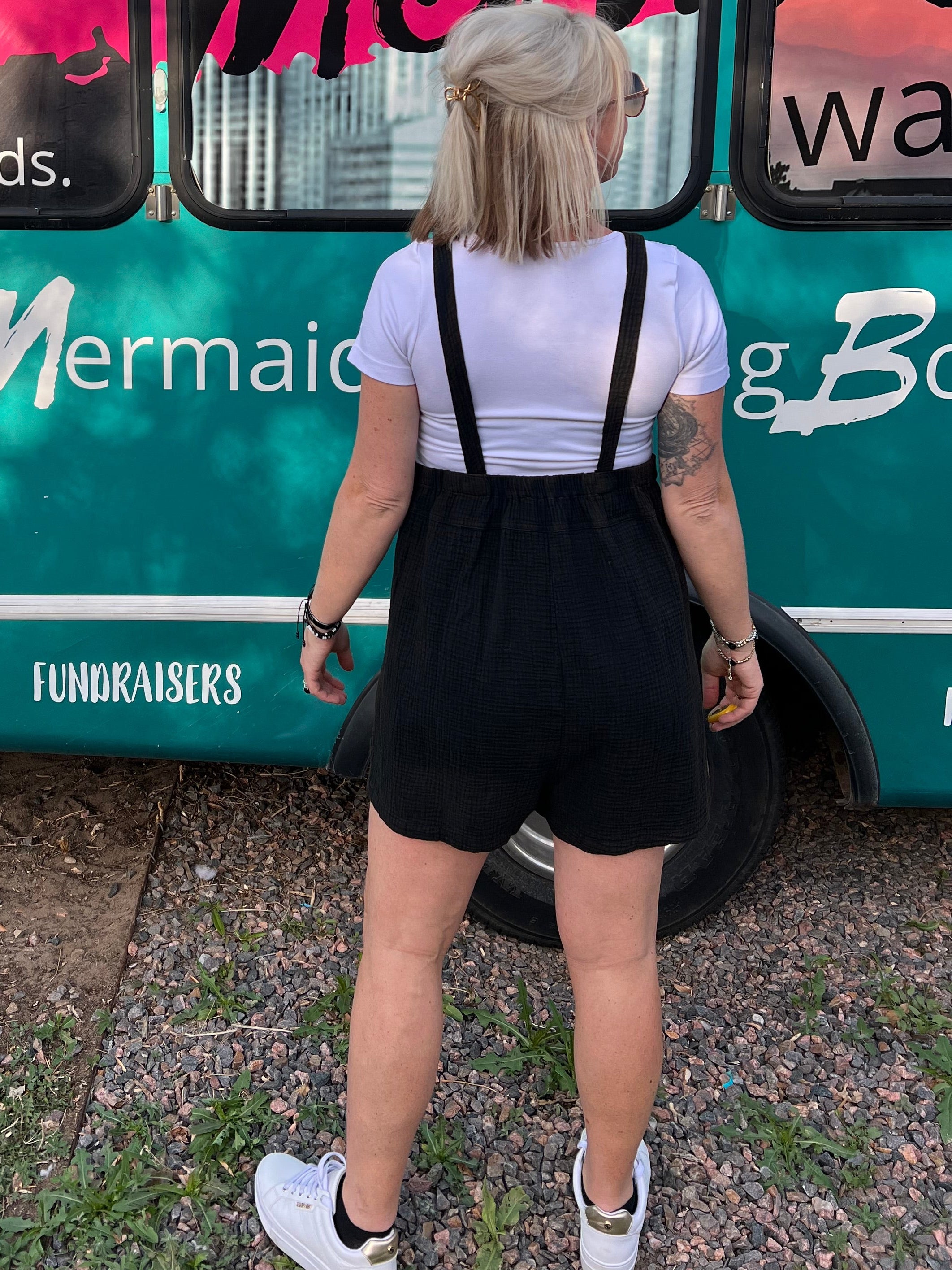 Shorts Overall Romper in Black