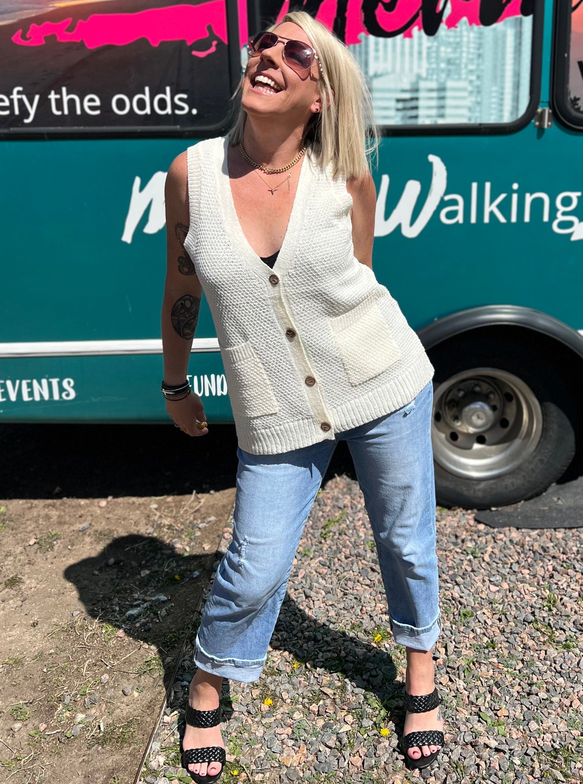 Cream Sweater Vest Top Cardigan