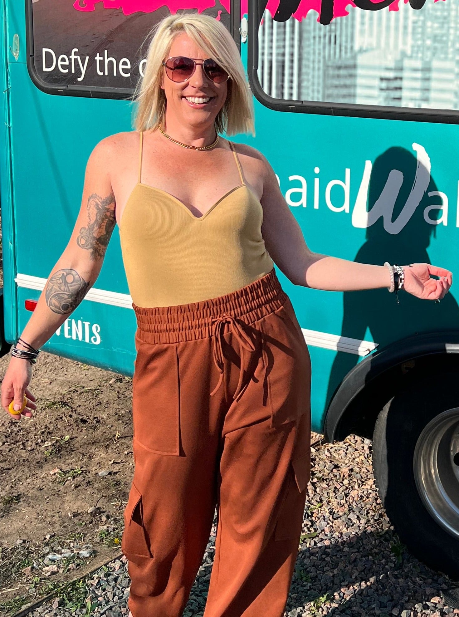 Built-In Bra Bodysuit in Khaki