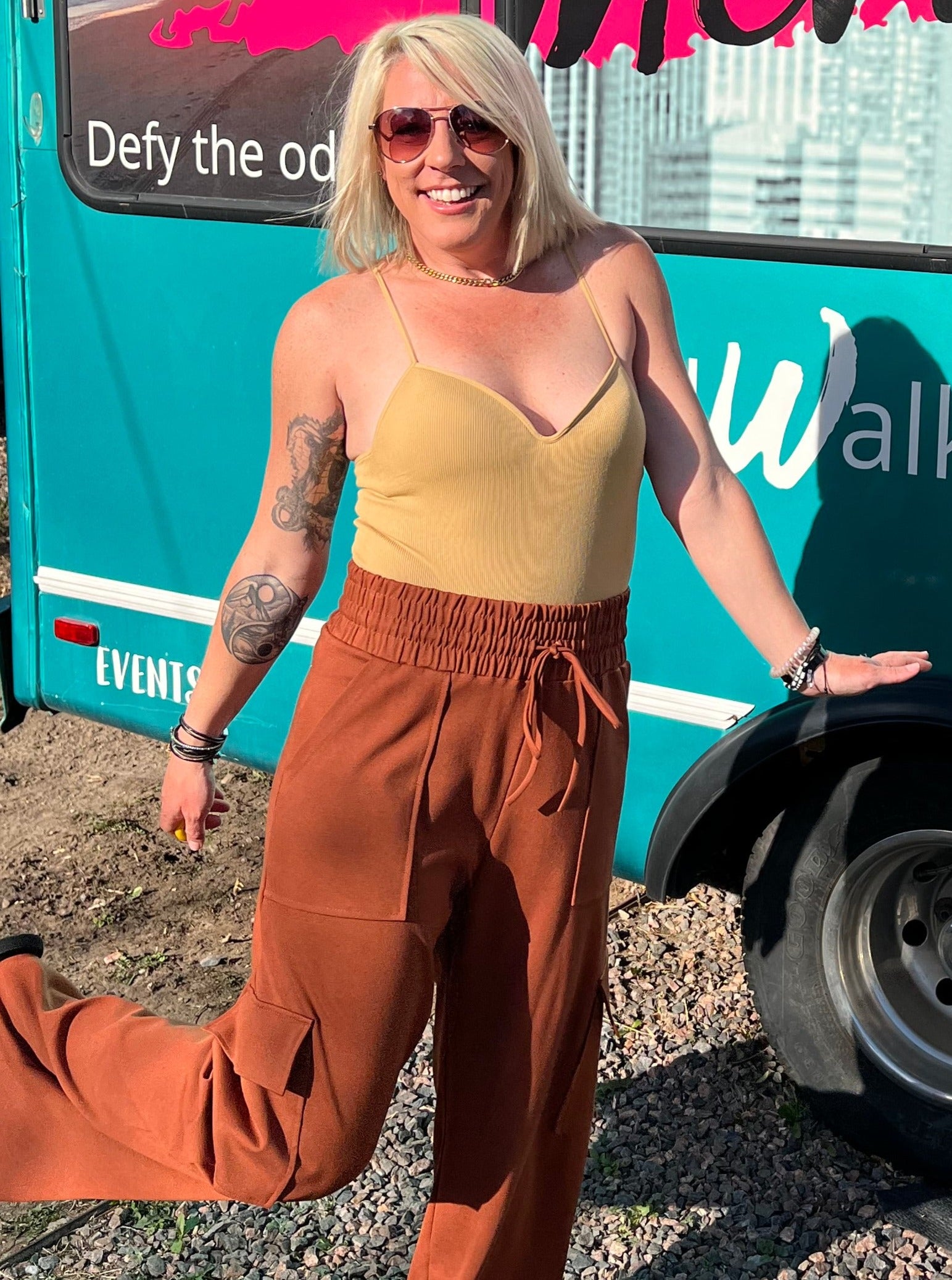 Built-In Bra Bodysuit in Khaki