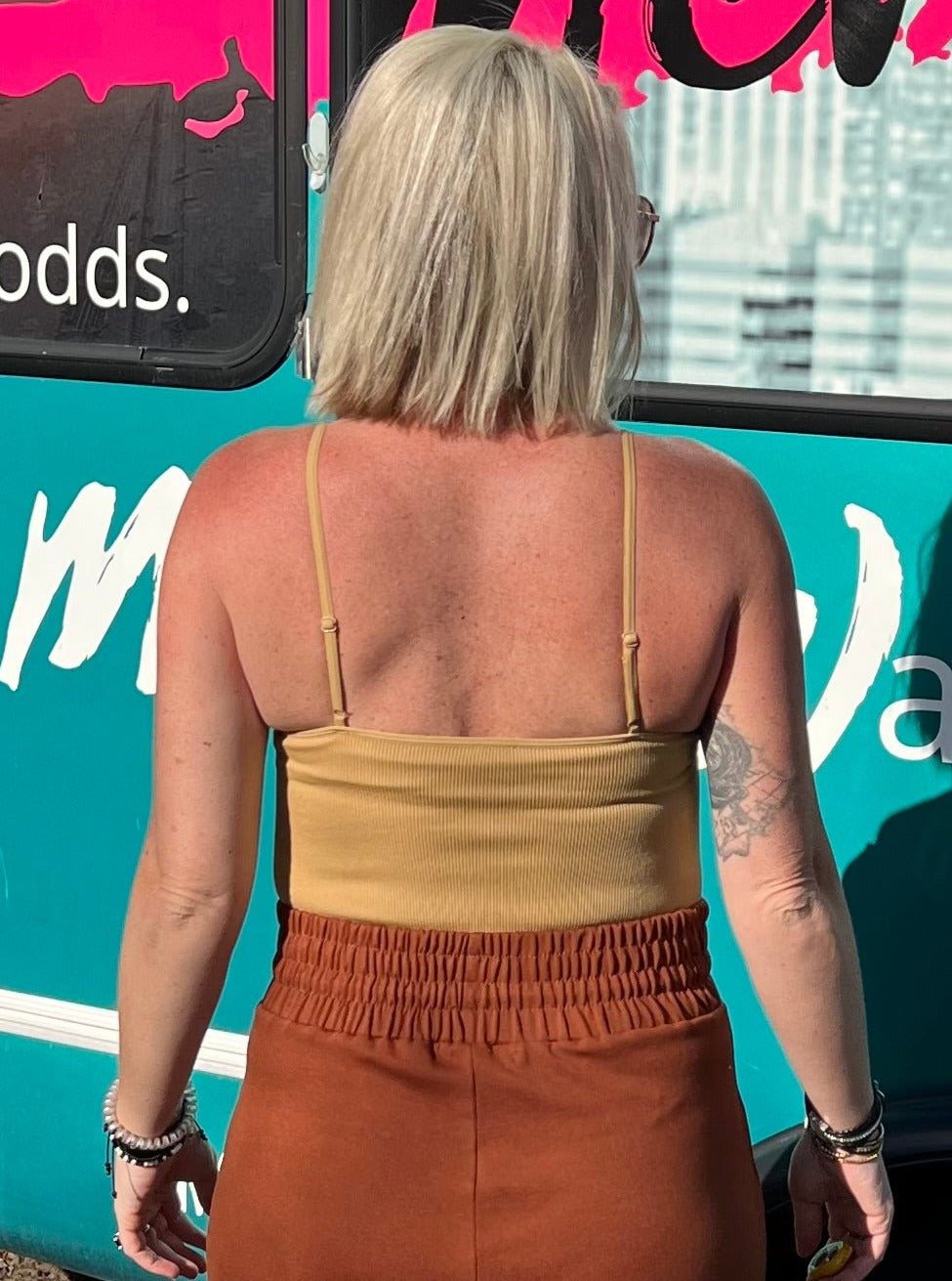 Built-In Bra Bodysuit in Khaki