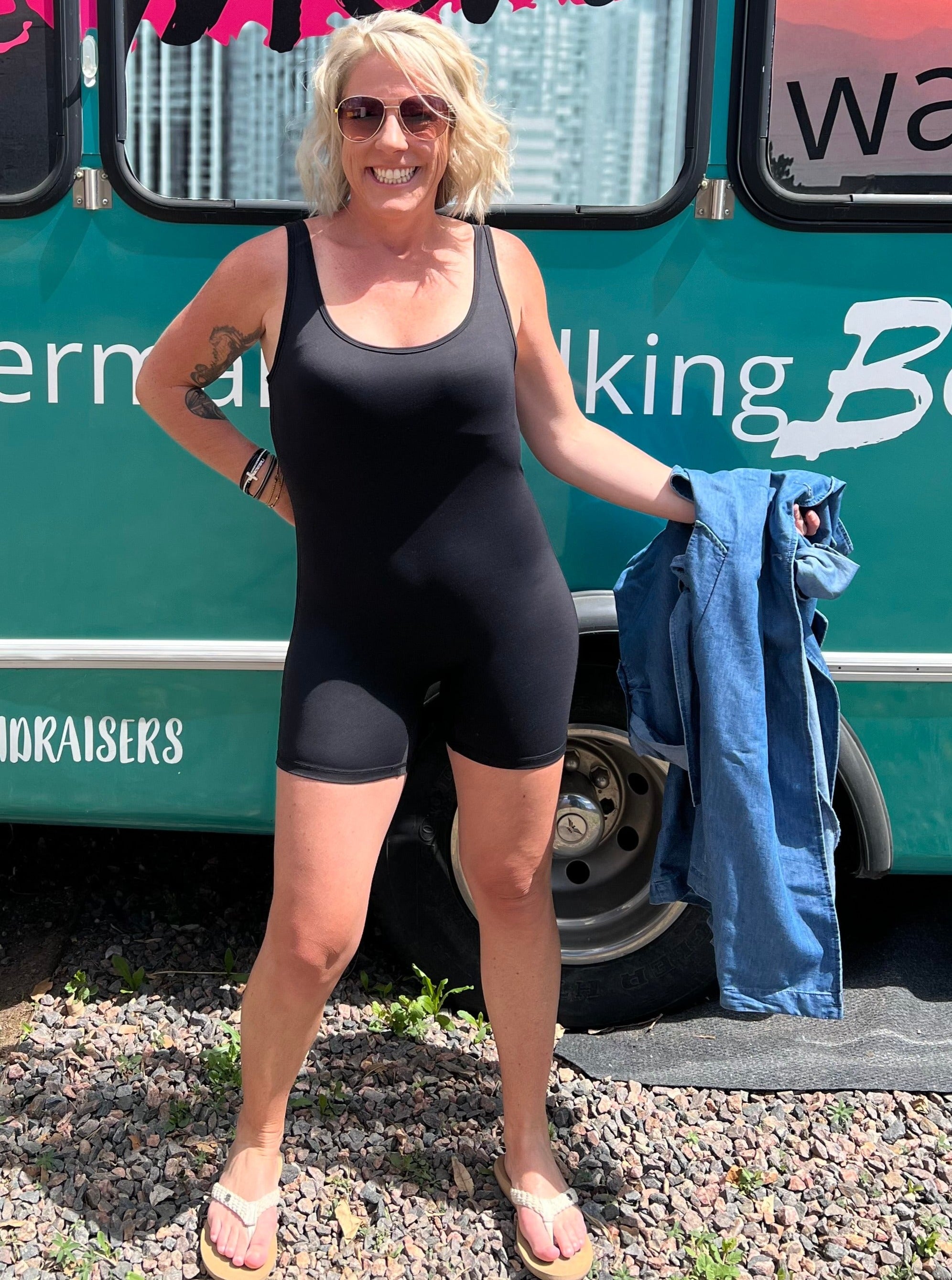 Black Active Shorts Onesie