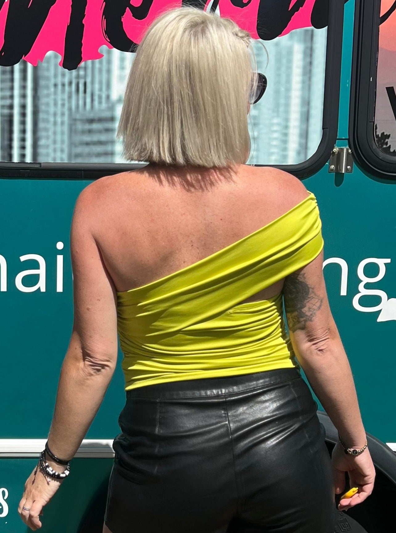 One Shoulder Stunner in Chartreuse
