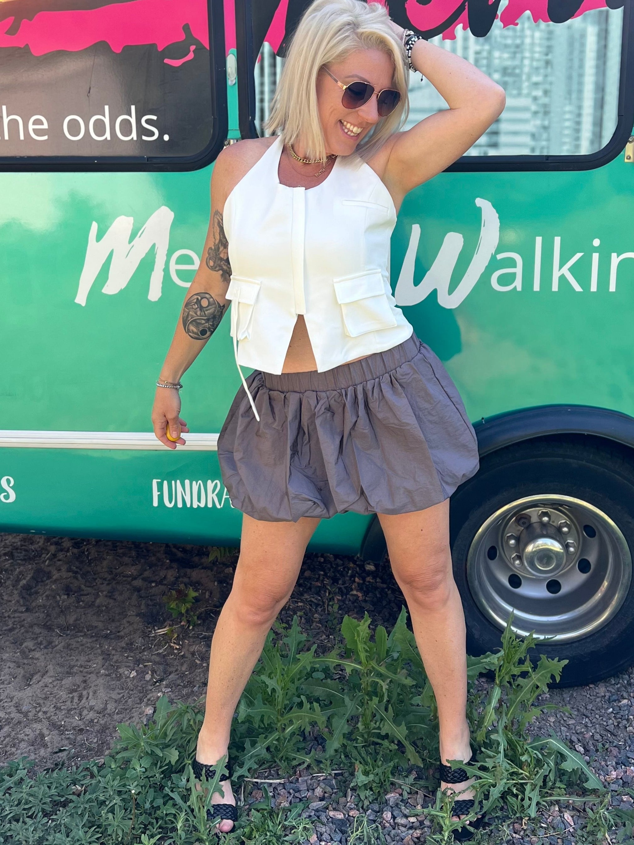 Grey Windbreaker Bubble Skort