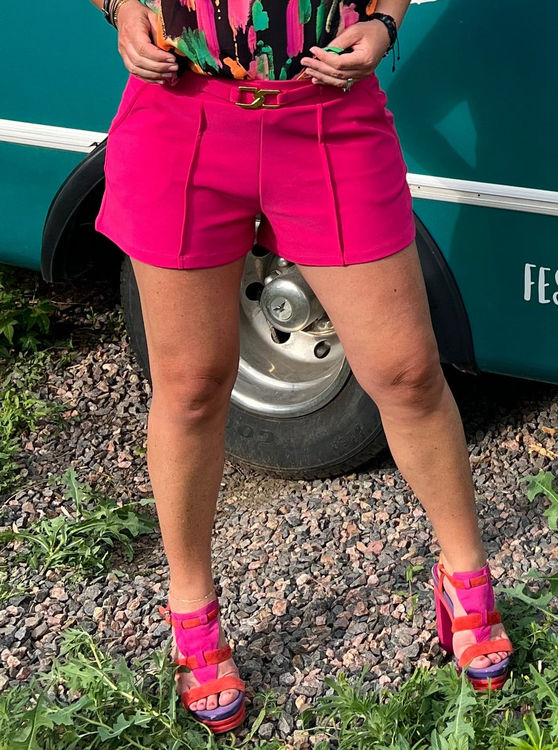Fuchsia Pink Scuba Dress Shorts