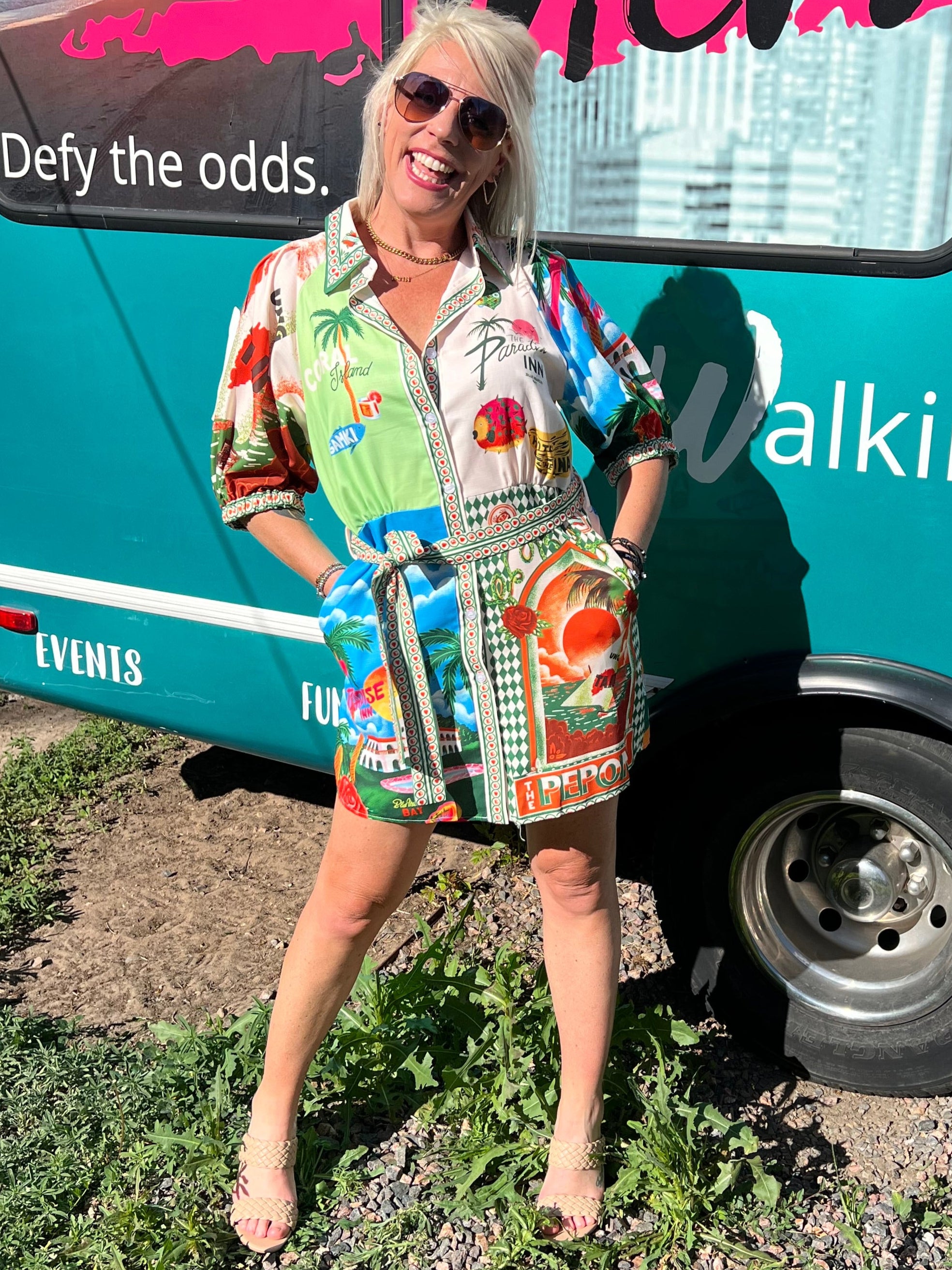 Jummy Buffet yacht rock cruise sundress tropical print pockets