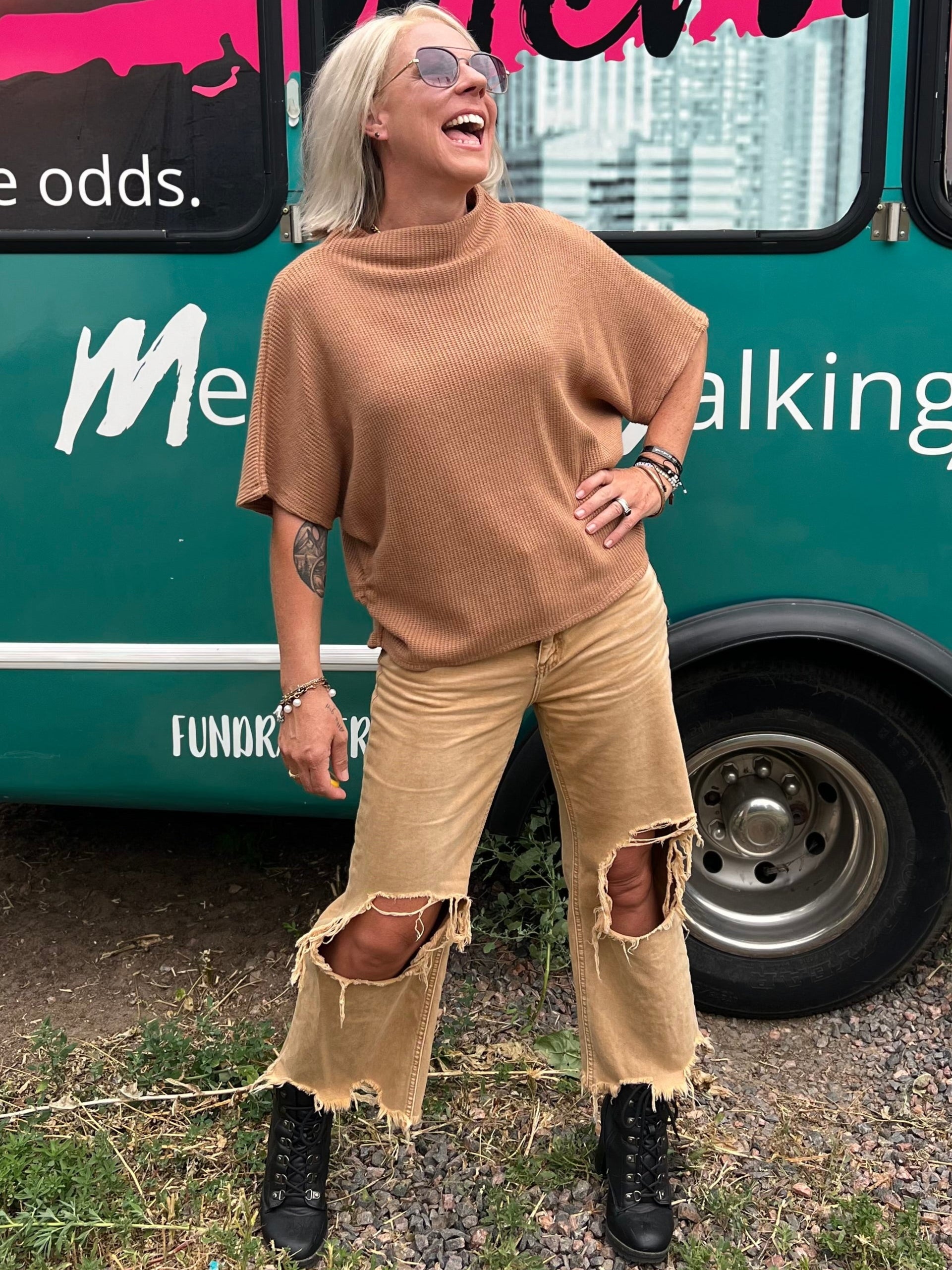 Birdie Mock Neck Sweater in Camel