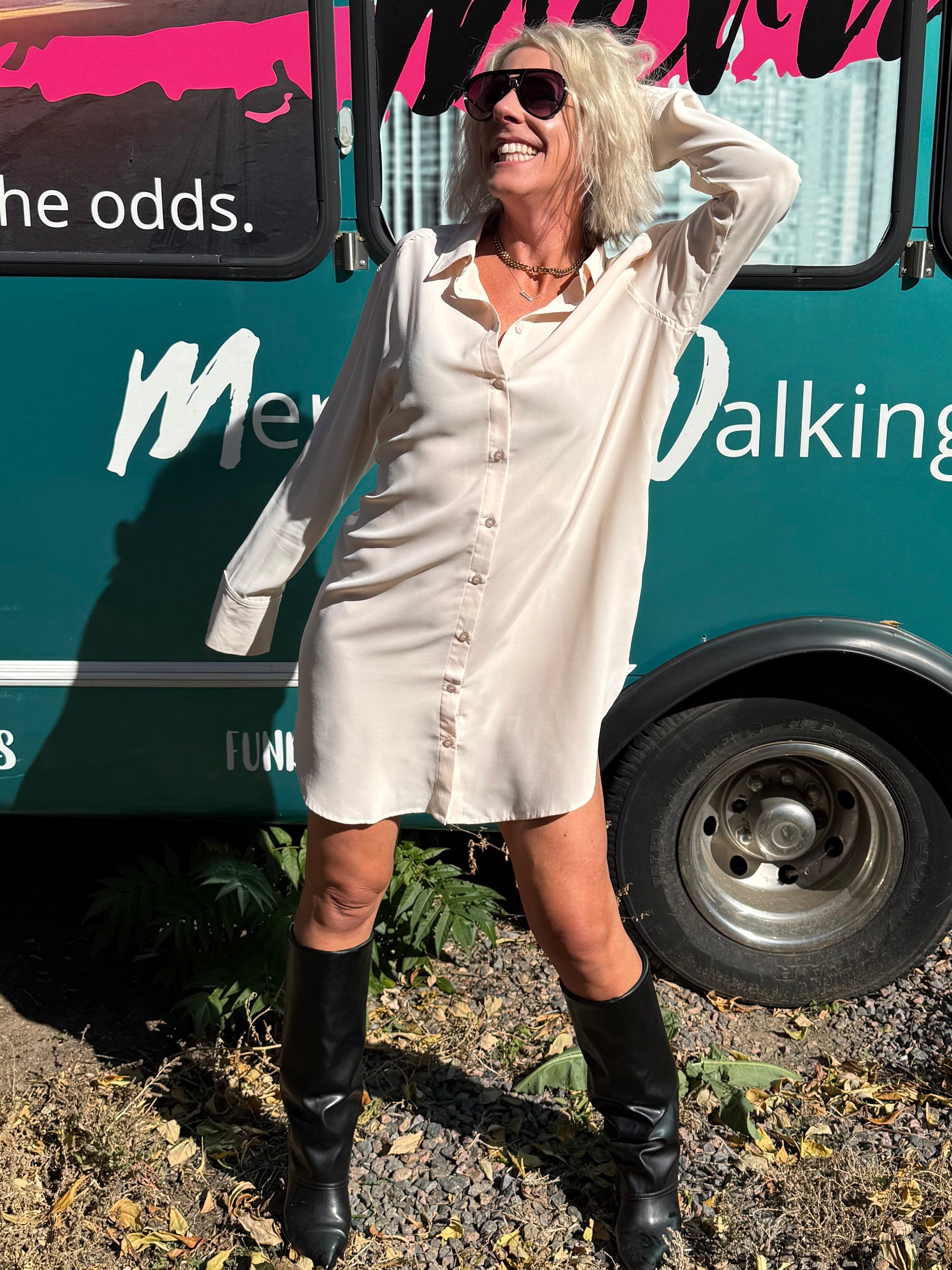 Beckett Shirt Dress in Cream
