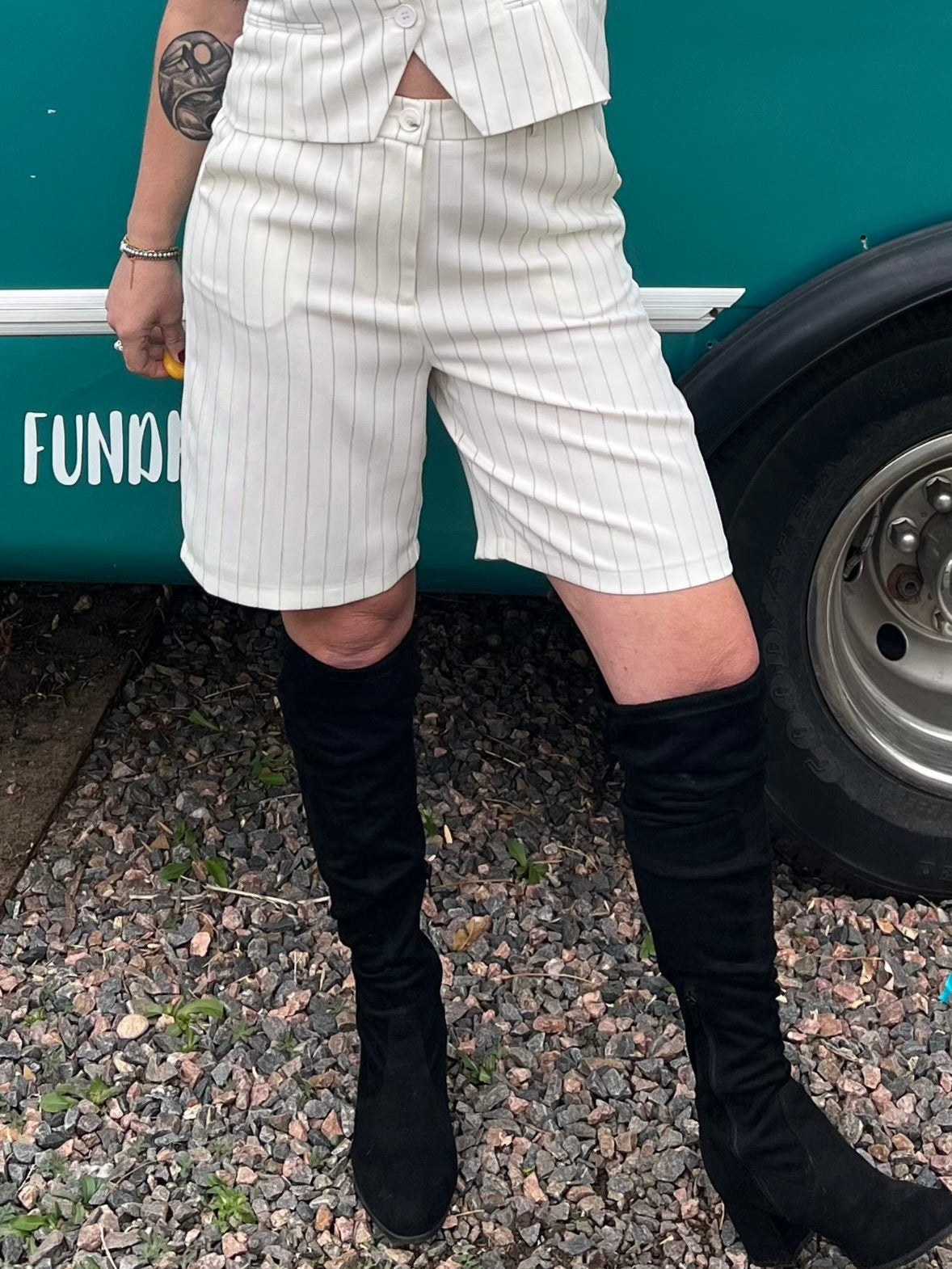 Pinstriped Bermuda Shorts in Ivory