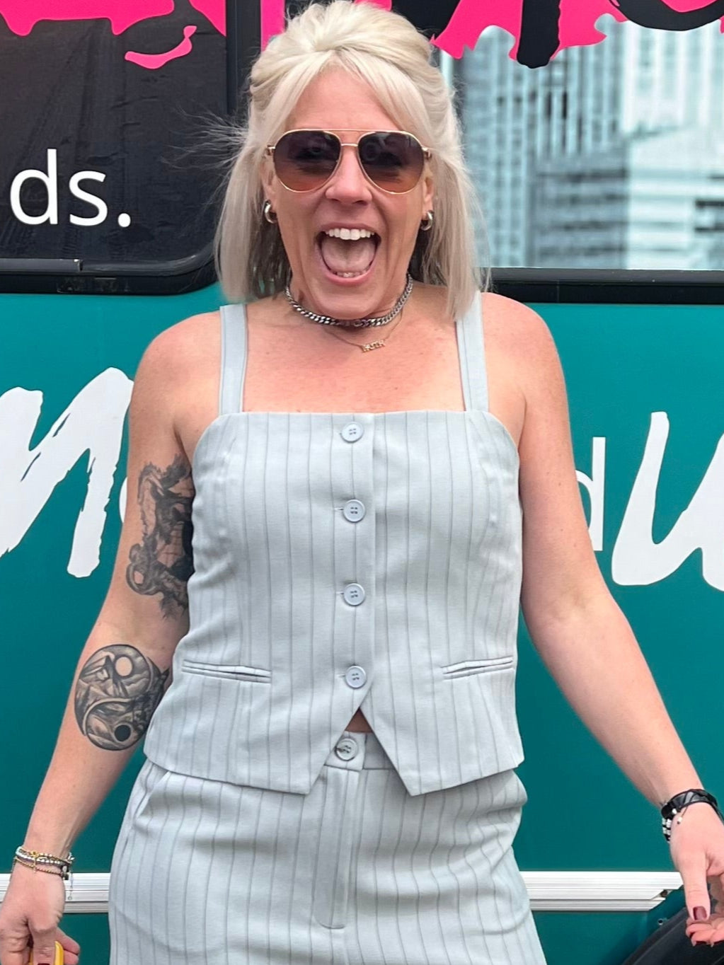 Pinstriped Vest Top in Blue