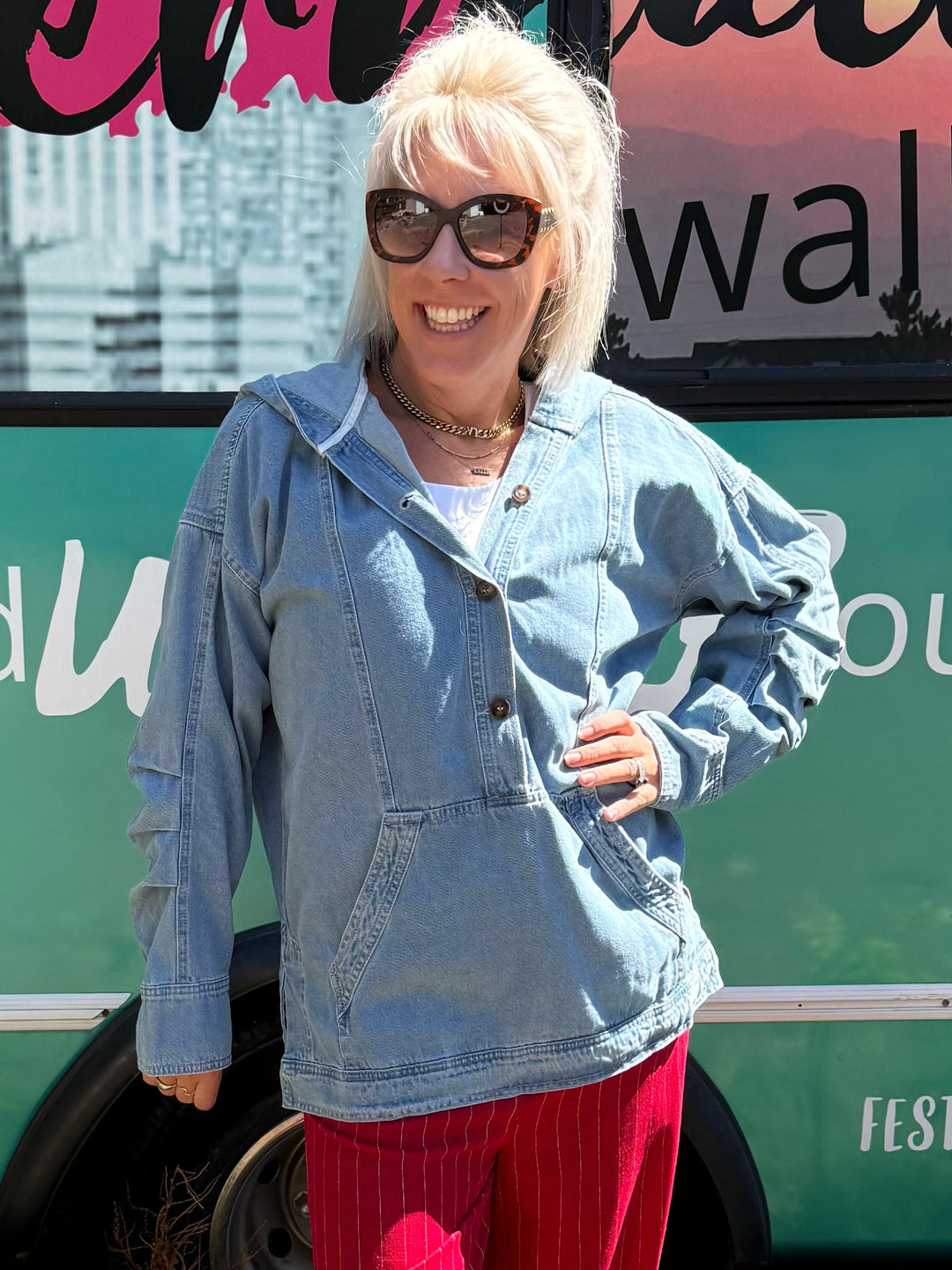 Denim Hoodie Top