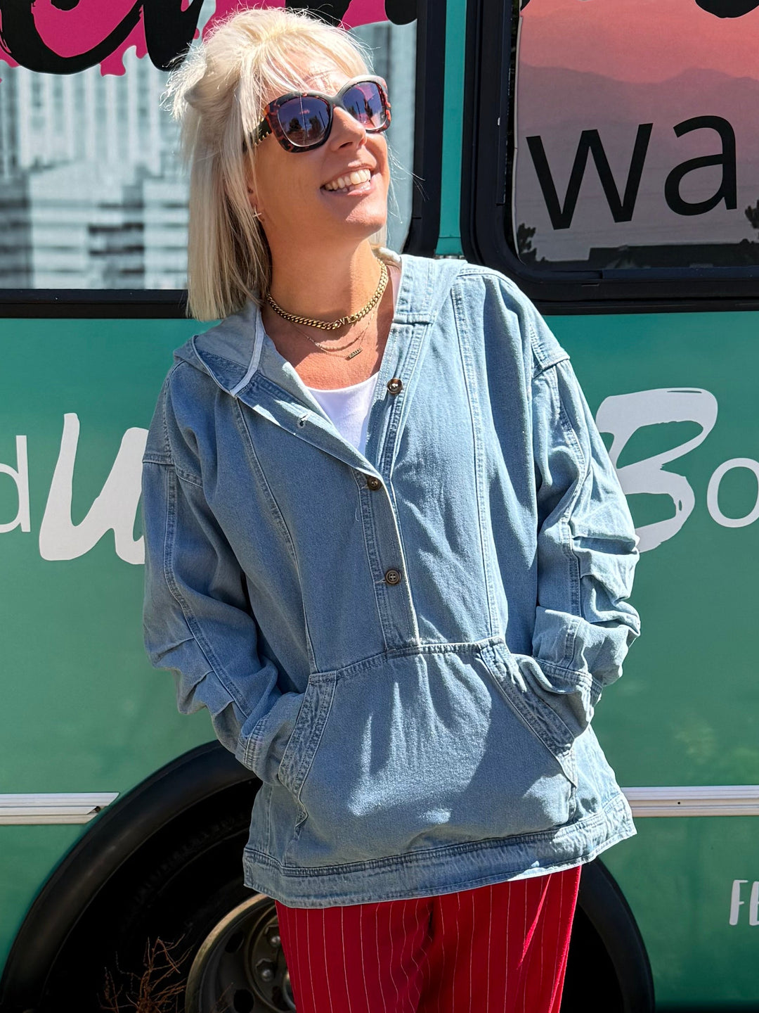 Denim Hoodie Top