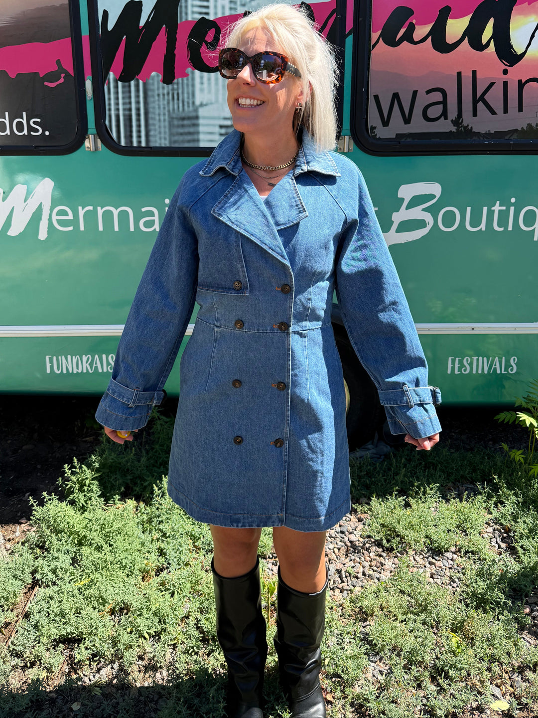Denim Trench Dress Coat