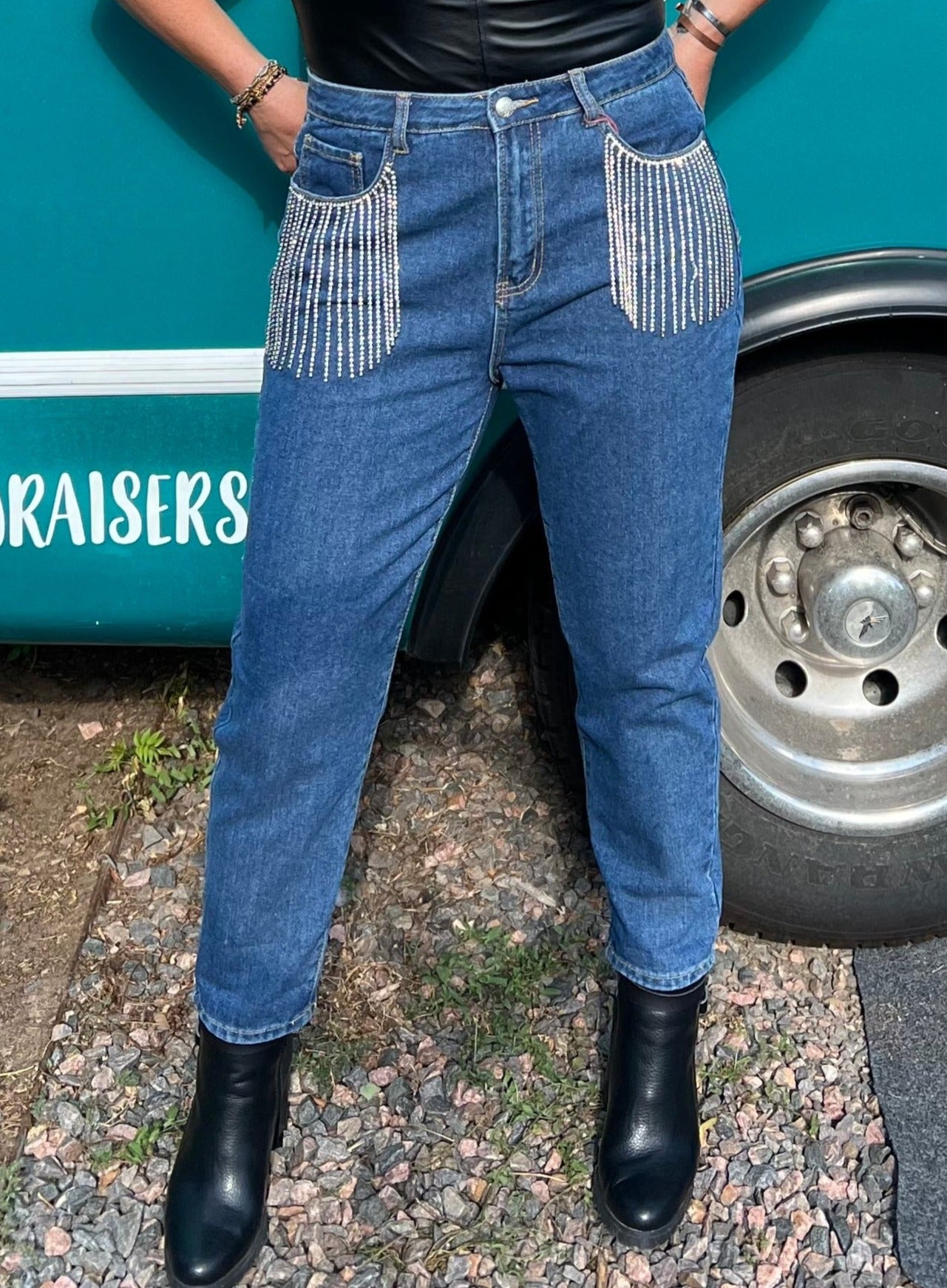 Rhinestone Fringe Jeans