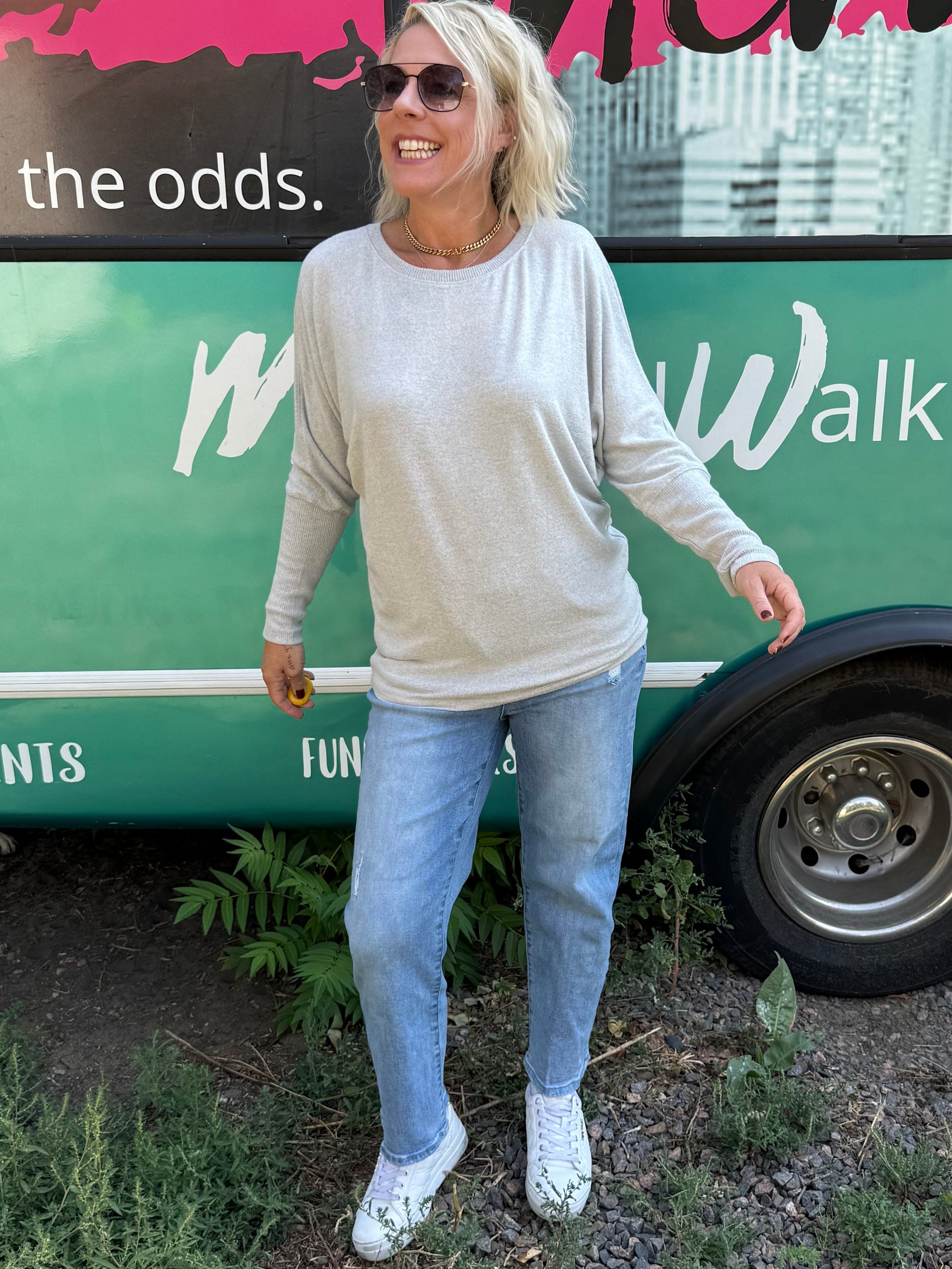 Heather Grey Light Batwing Sweater