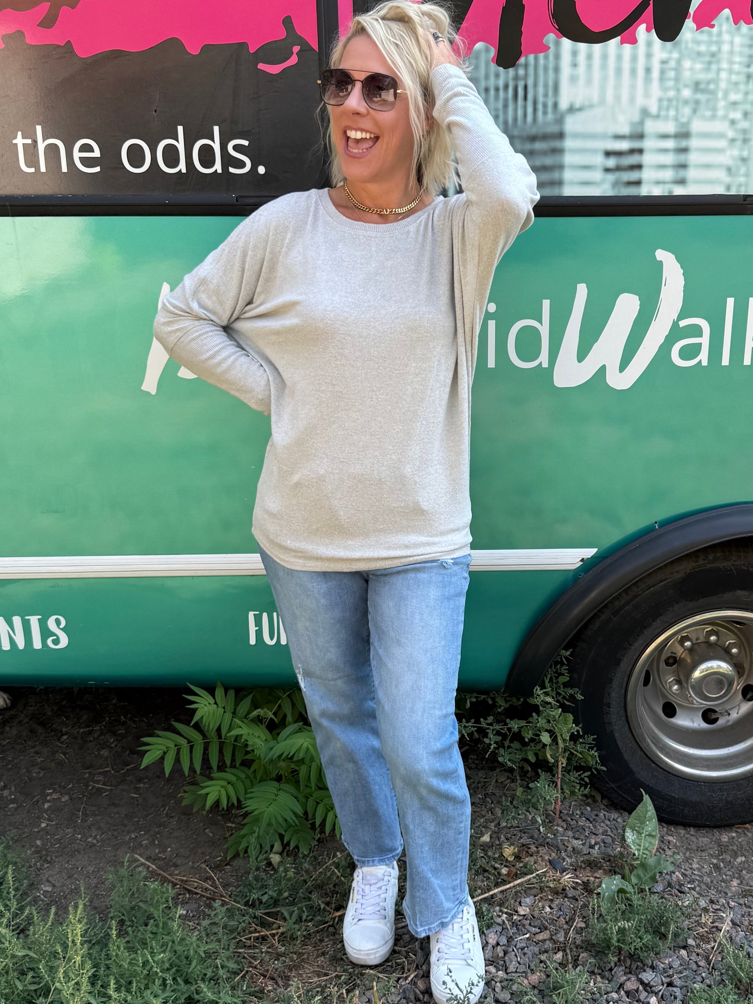 Heather Grey Light Batwing Sweater