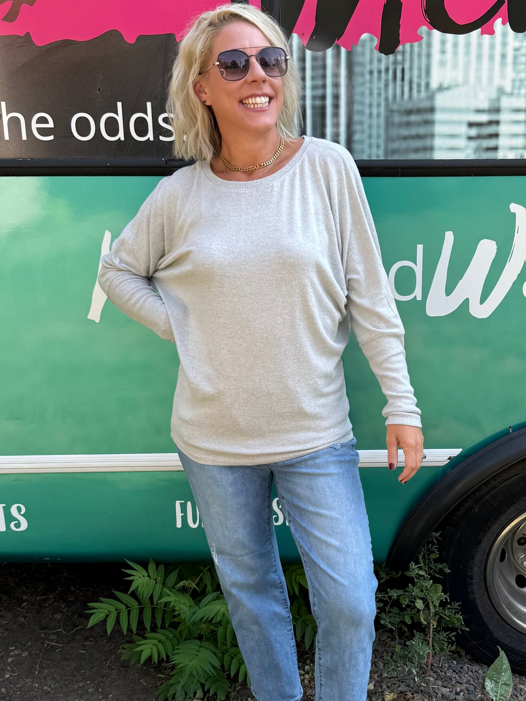 Heather Grey Light Batwing Sweater