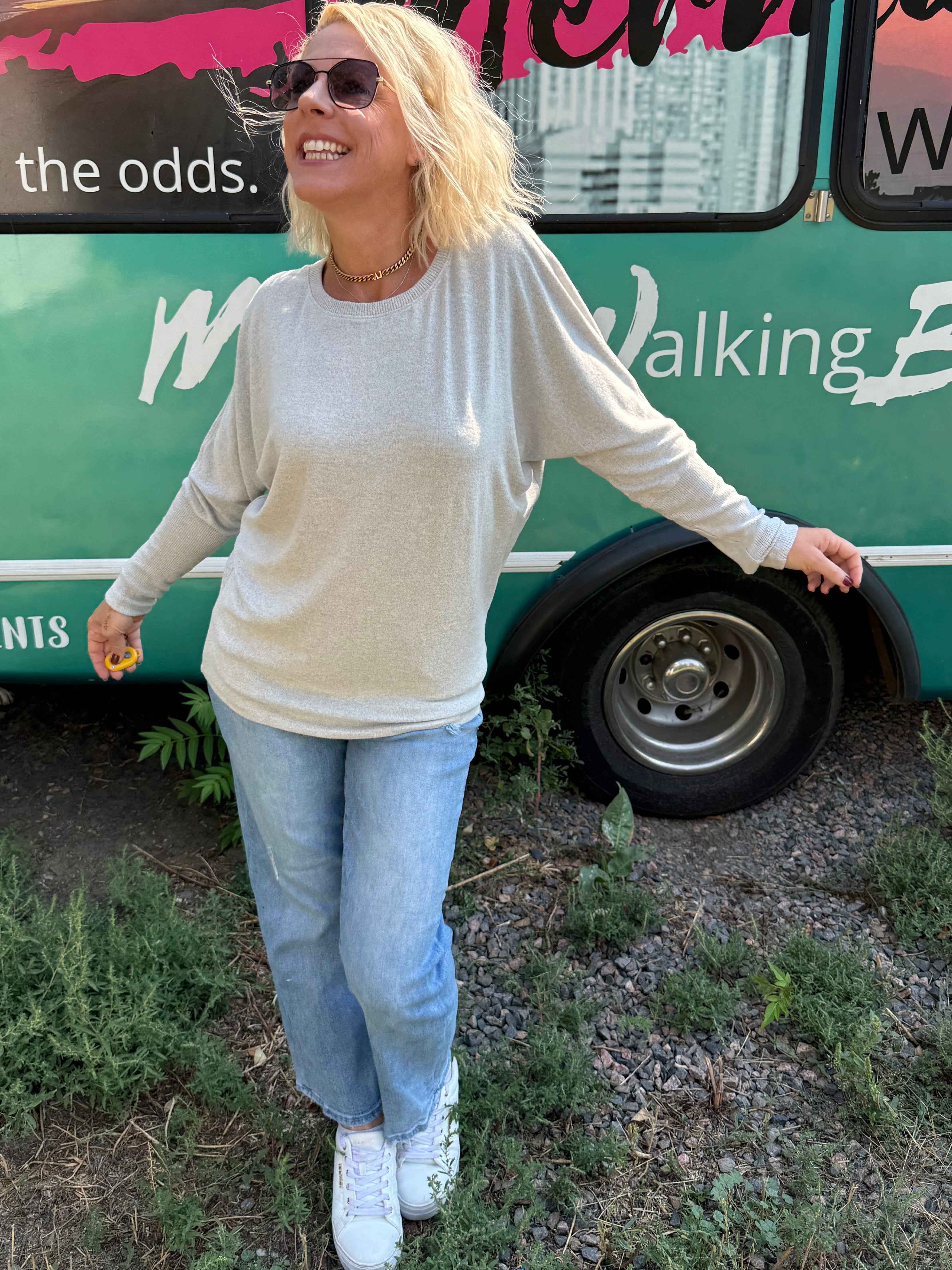 Heather Grey Light Batwing Sweater