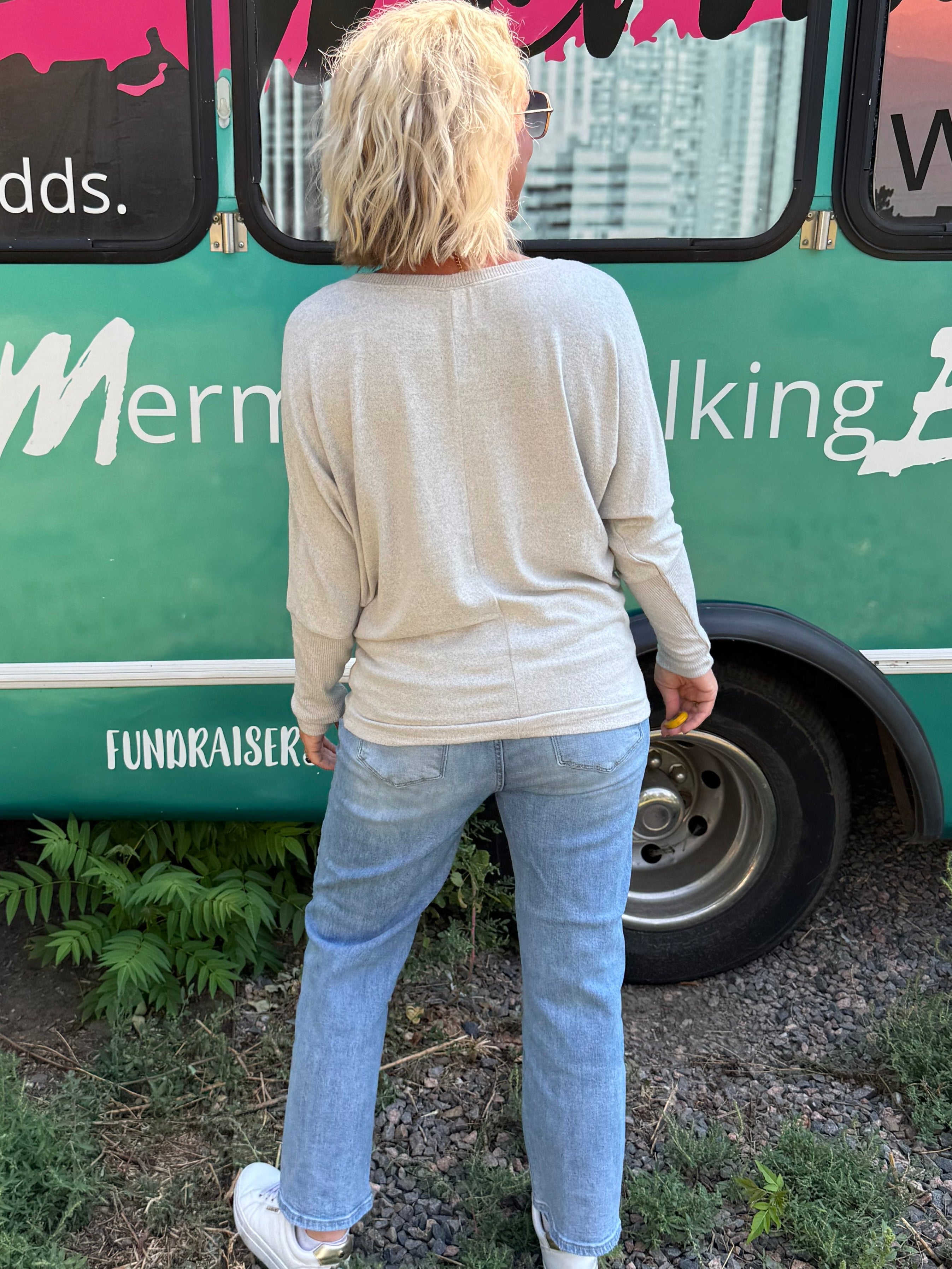 Heather Grey Light Batwing Sweater