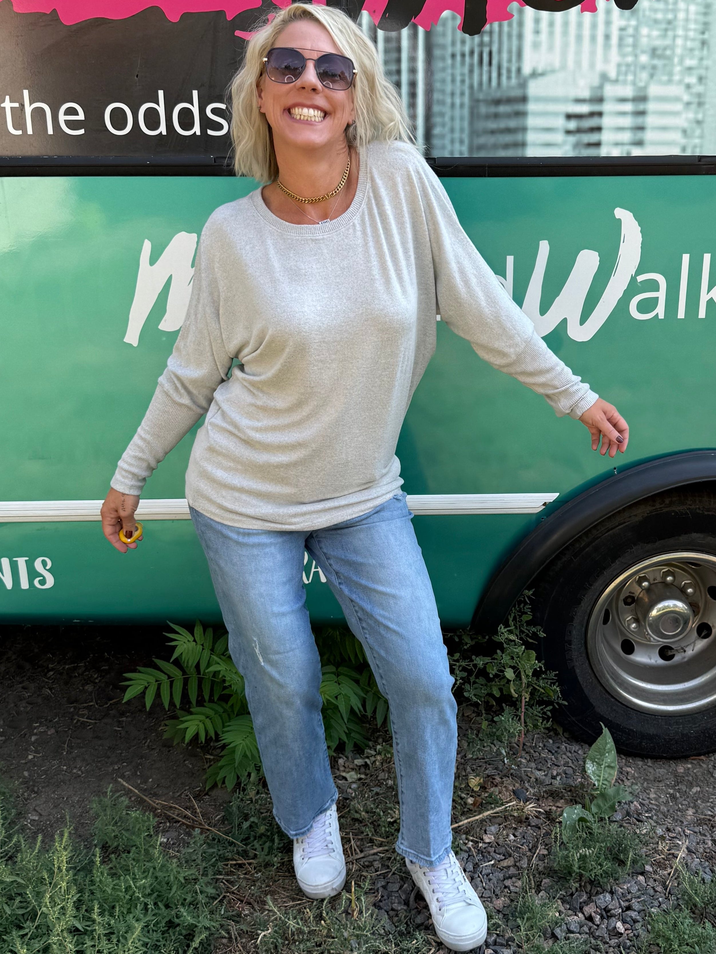 Heather Grey Light Batwing Sweater