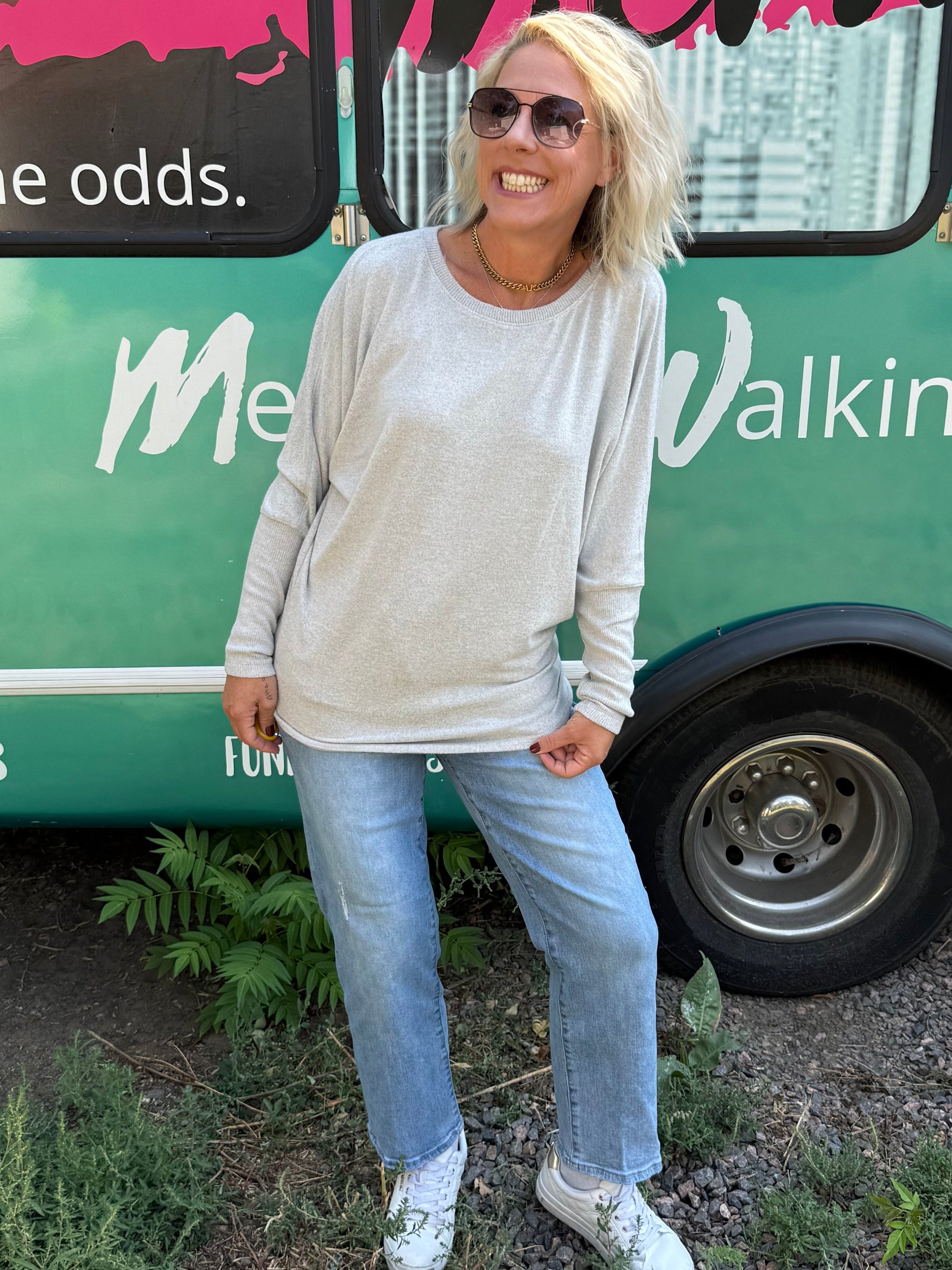 Heather Grey Light Batwing Sweater