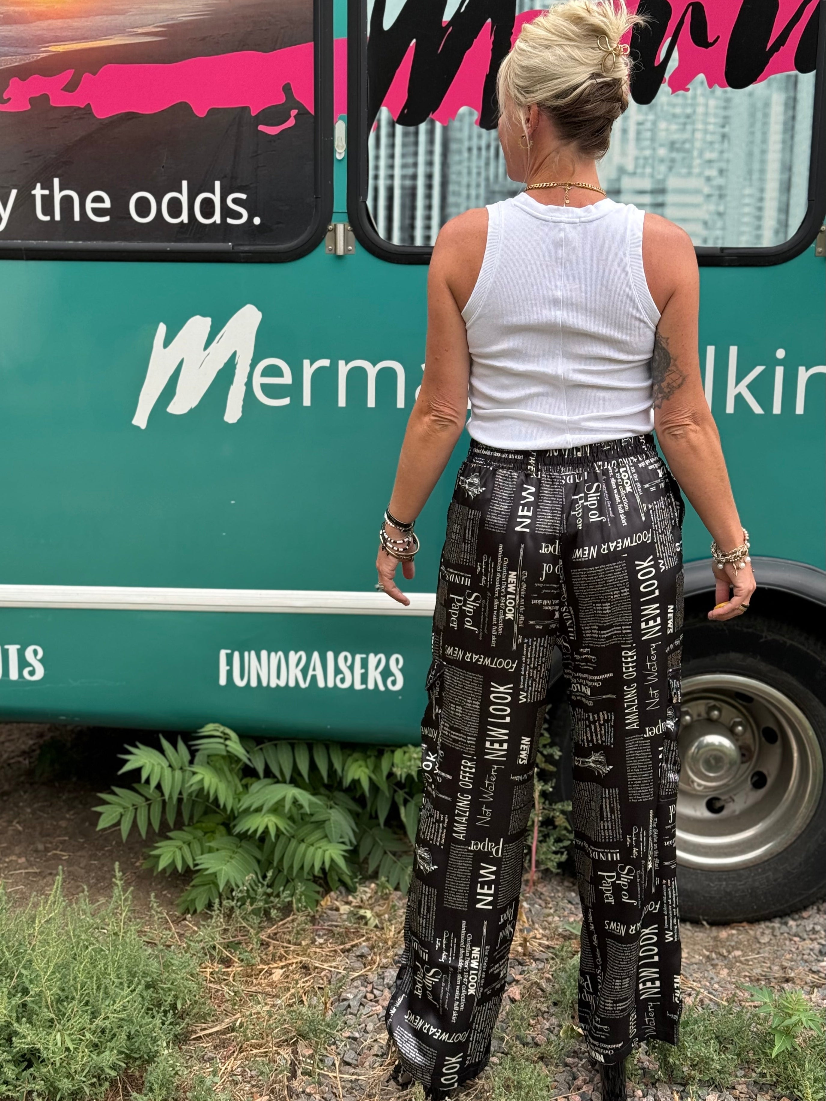 Newspaper Cargo Pants in Black