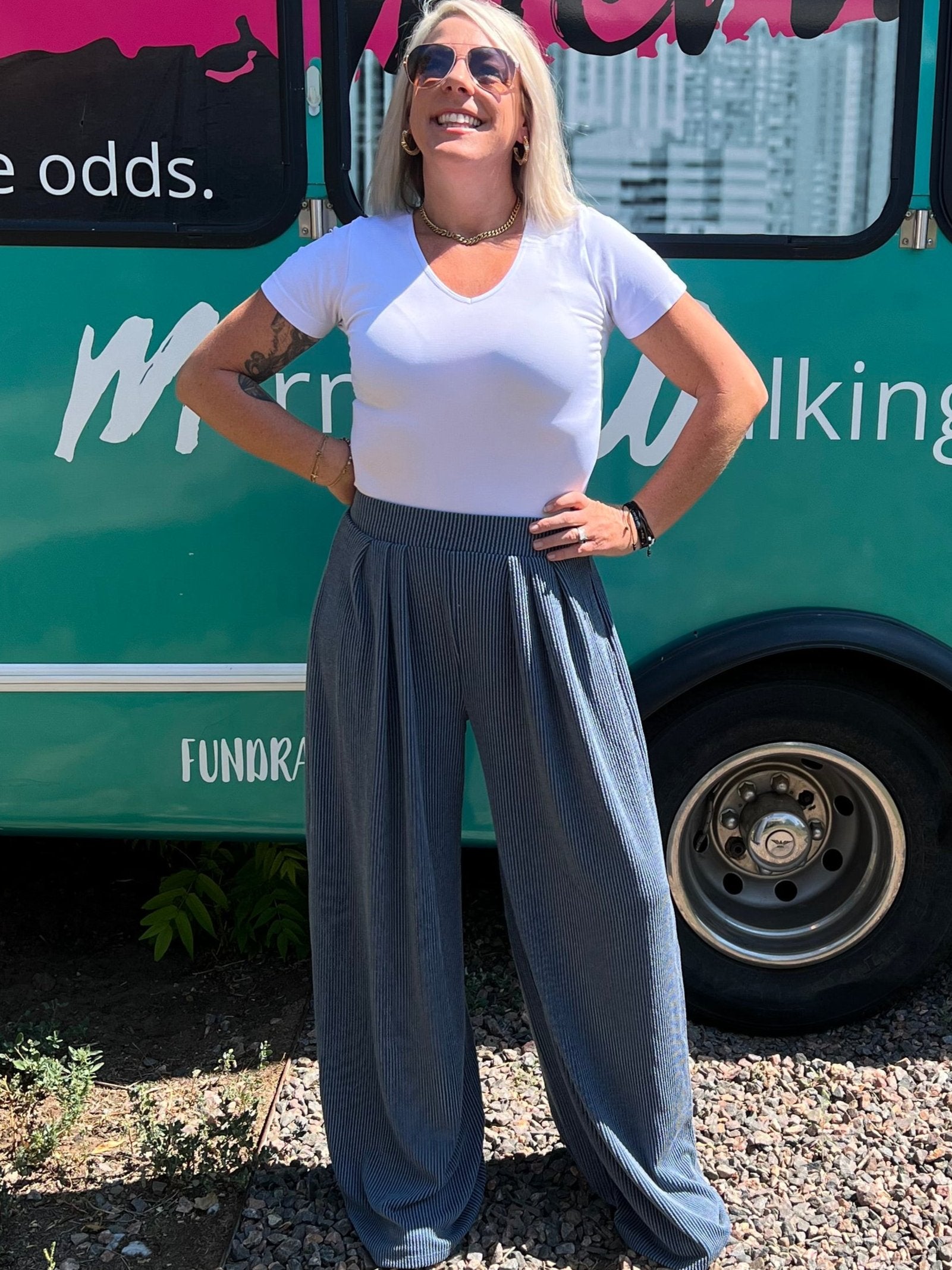 Blue Urban Ribbed Wide Leg Pants