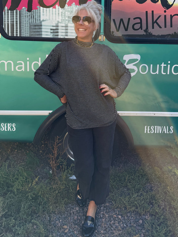 Sylvie Dolman Stripe Top in Black