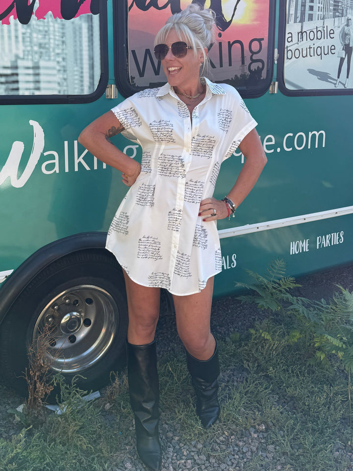 Script Dress Tunic Button Up