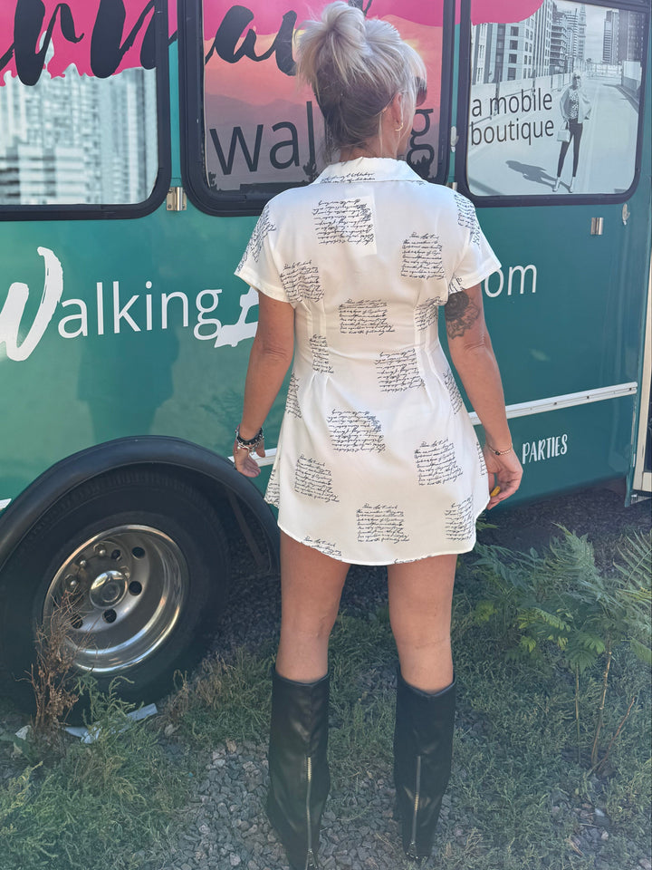Script Dress Tunic Button Up