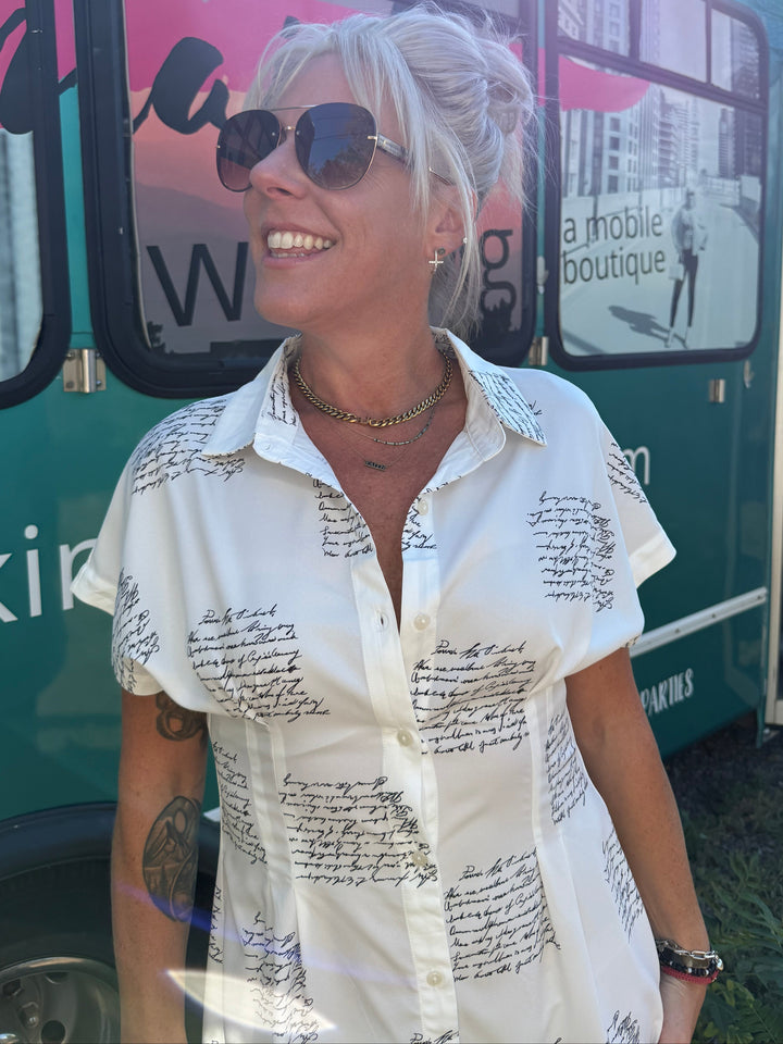 Script Dress Tunic Button Up