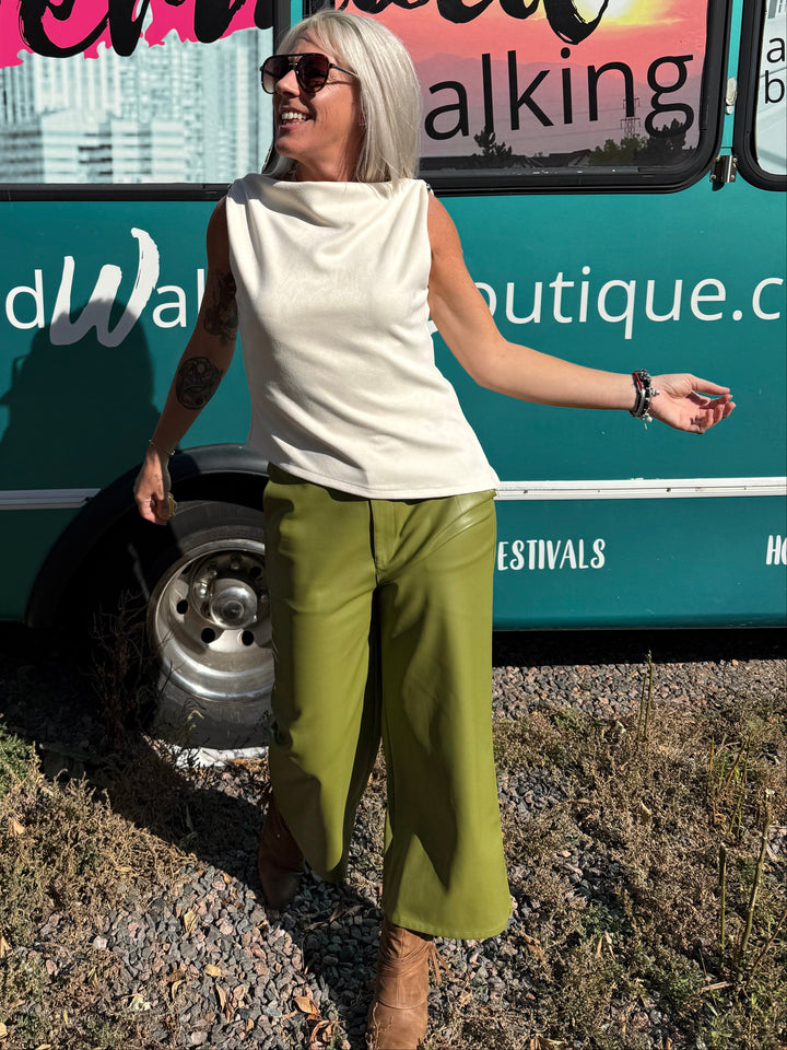 Green Faux Leather Pants