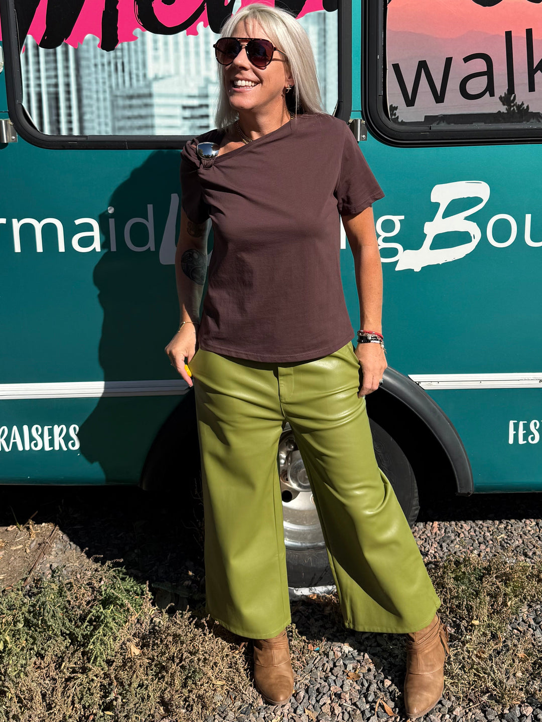 Green Faux Leather Pants