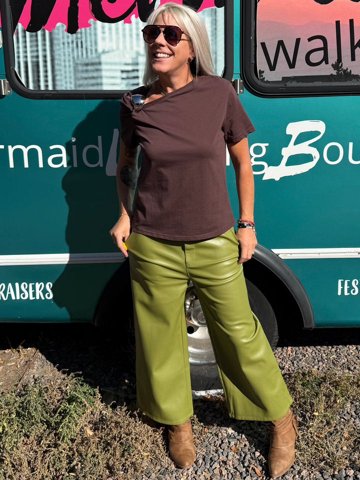 Green Faux Leather Pants